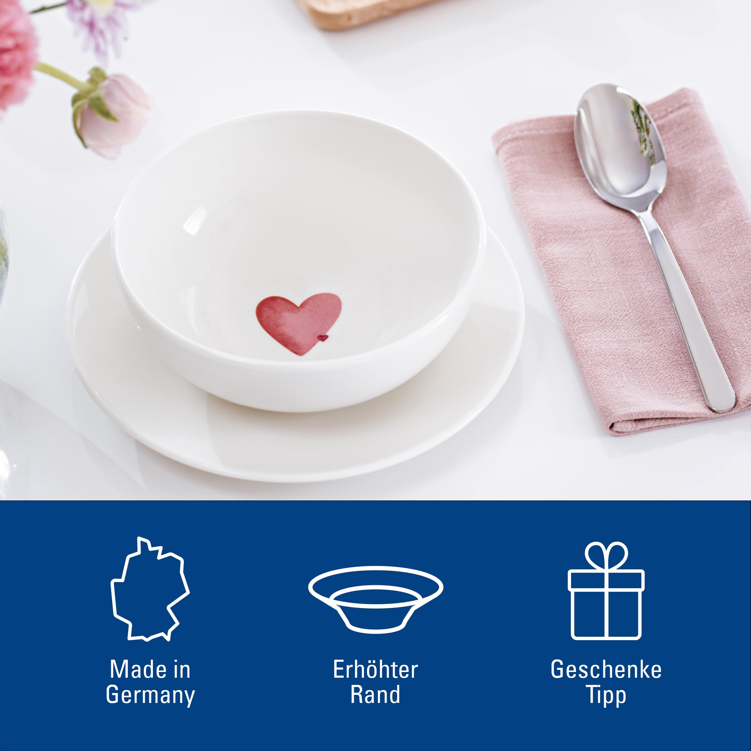 Villeroy & Boch – With Love Müslischale Weiß Sending Love, Spülmaschinenfest, Mikrowellensicher, Schale Herz, Bowl, Schüssel klein, Salatschüssel, Suppenschüssel, Geschenk, Premium Porzellan