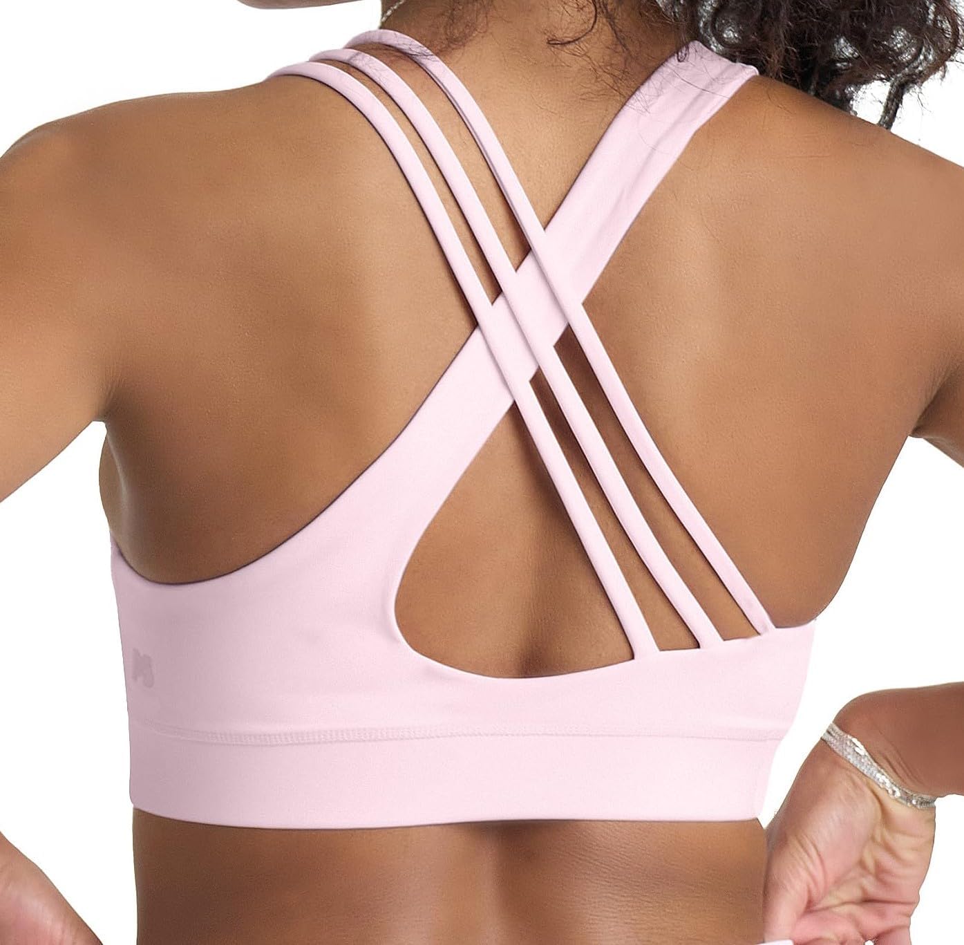 POPSUGAR PS Strappy Sports Bra for Women, Criss-Cross Back Padded Yoga Bra Workout Tops - Medium Support & Removable Cups
