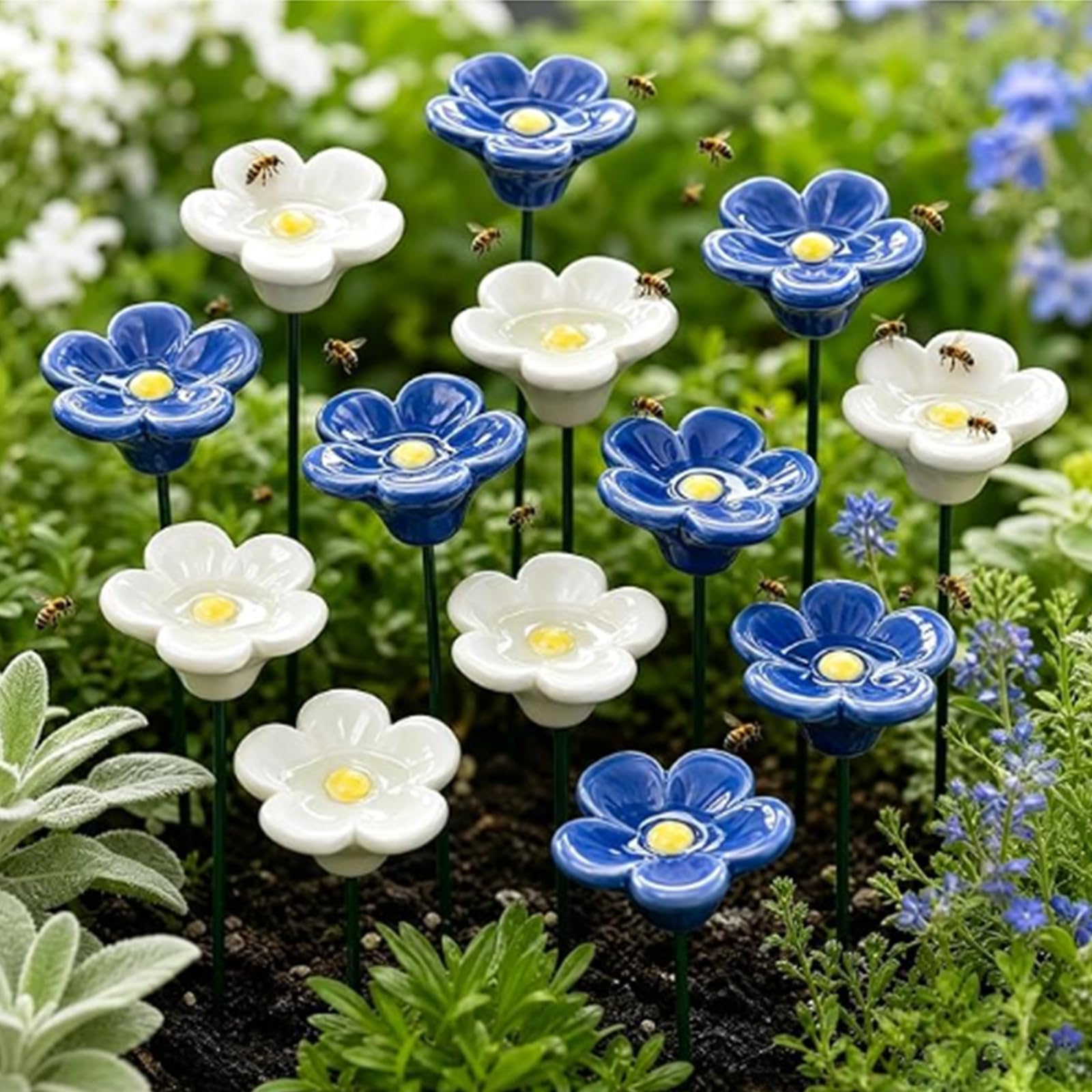 Bee Water Feeder Flower, Bee Watering Station for Garden Cups Butterfly Bees Ceramic Drinking and Water Bath Feeder Cup Blossoms Flowers Shaped Design Poppies Bowl Wildlife Feeding Watring Pollinator โ image 1