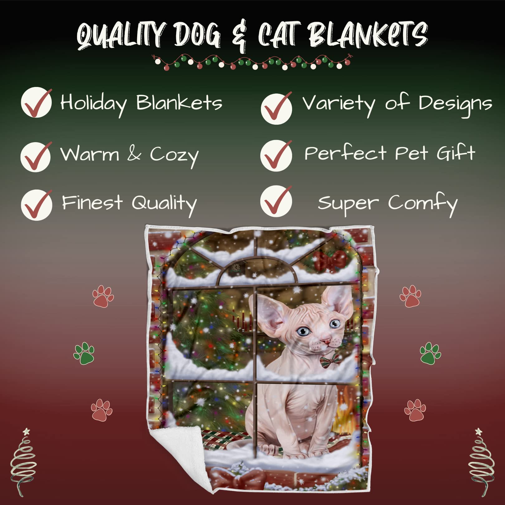 Doggie of the Day Sphynx Cat Blanket - Please Come Home for Christmas - Super Soft & Warm Pet Theme for Sofa or Bed, Warm Fleece, Sherpa or Woven Material BLNKT157520 (60x80 Fleece)