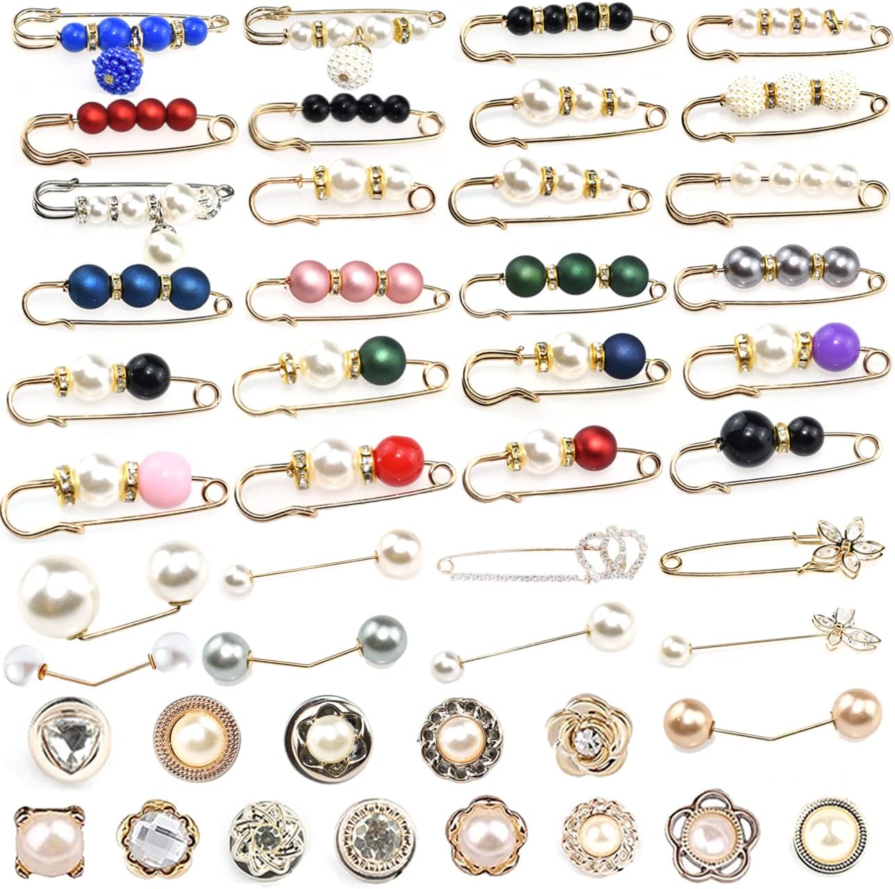 MARRTEUM 46 Piece Pearl Rhinestones Brooches Sweater Shawl Clips Decorative Collar