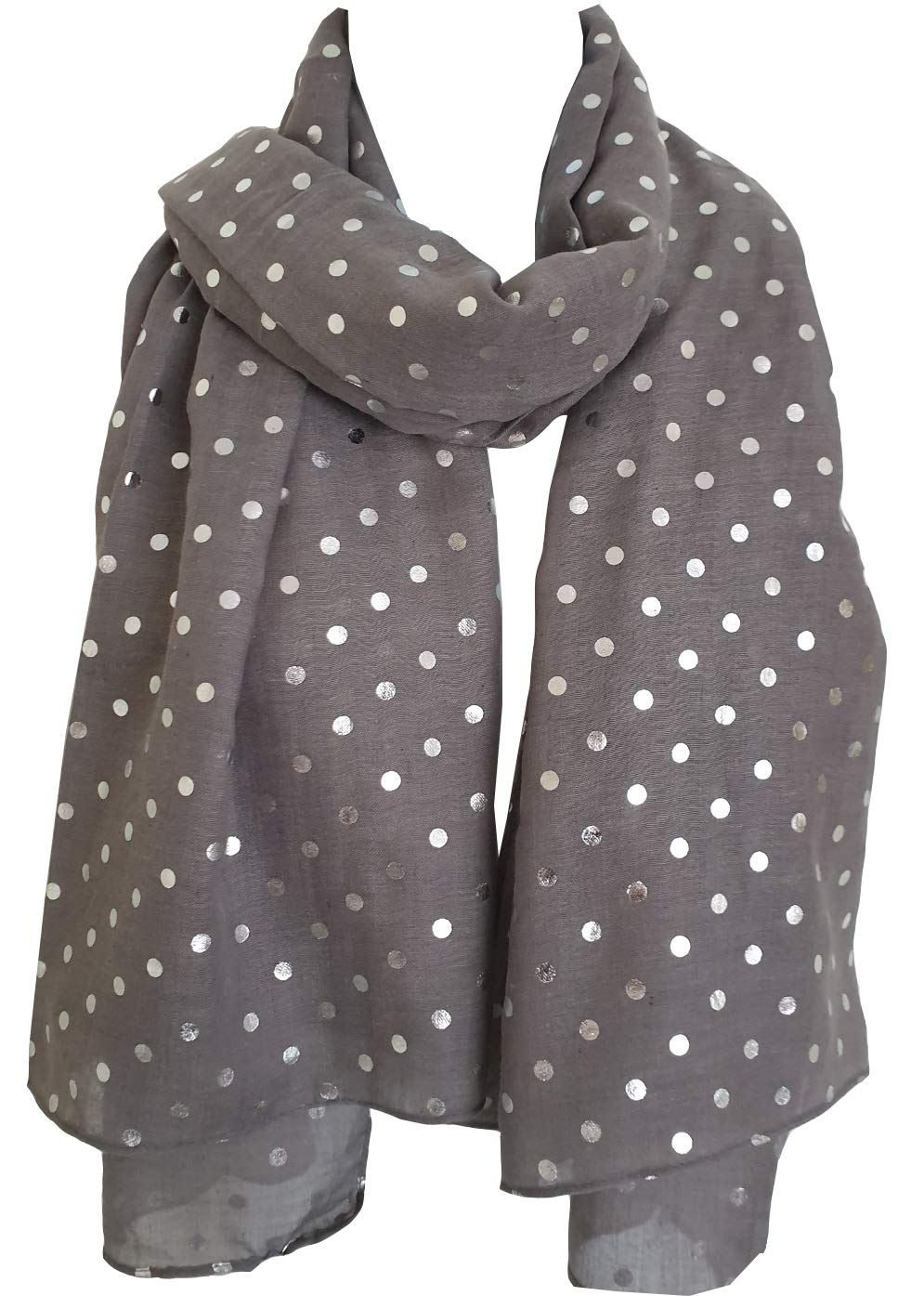 Glamlondon Women's Grey Spotty Scarf Glitter Polka Dot Metal Foil Print Fashion Classy Party Wrap (Grey)
