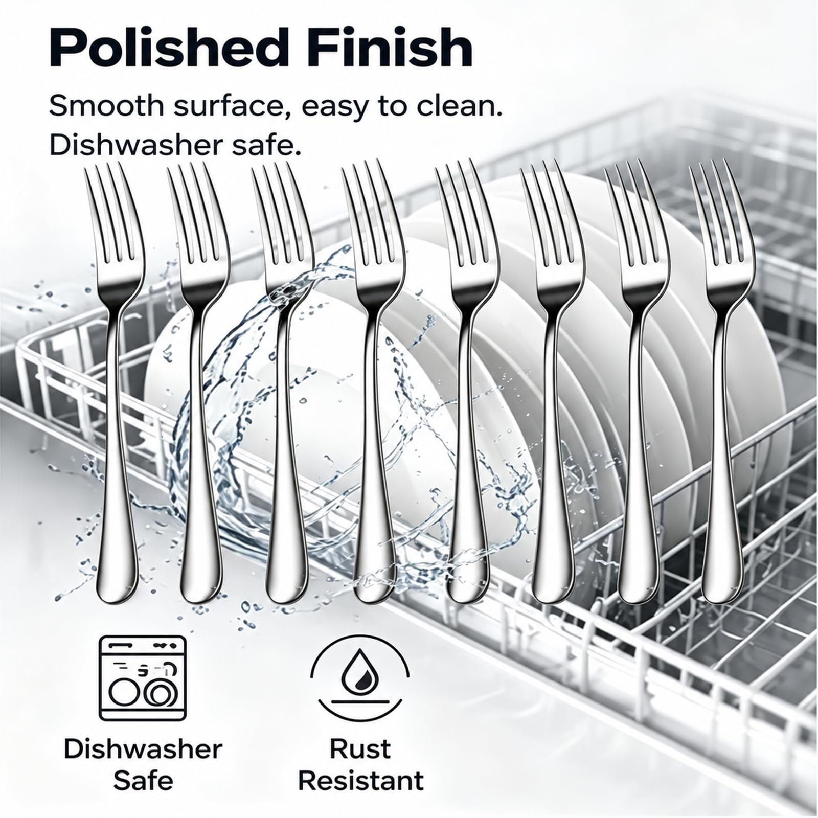 24 Piece Forks Stainless Steel, 8-Inch Dinner Forks, Mirror Polished Metal Flatware, Dishwasher Safe Silverware for Home, Kitchen, Restaurant & Parties — Amazon image 3