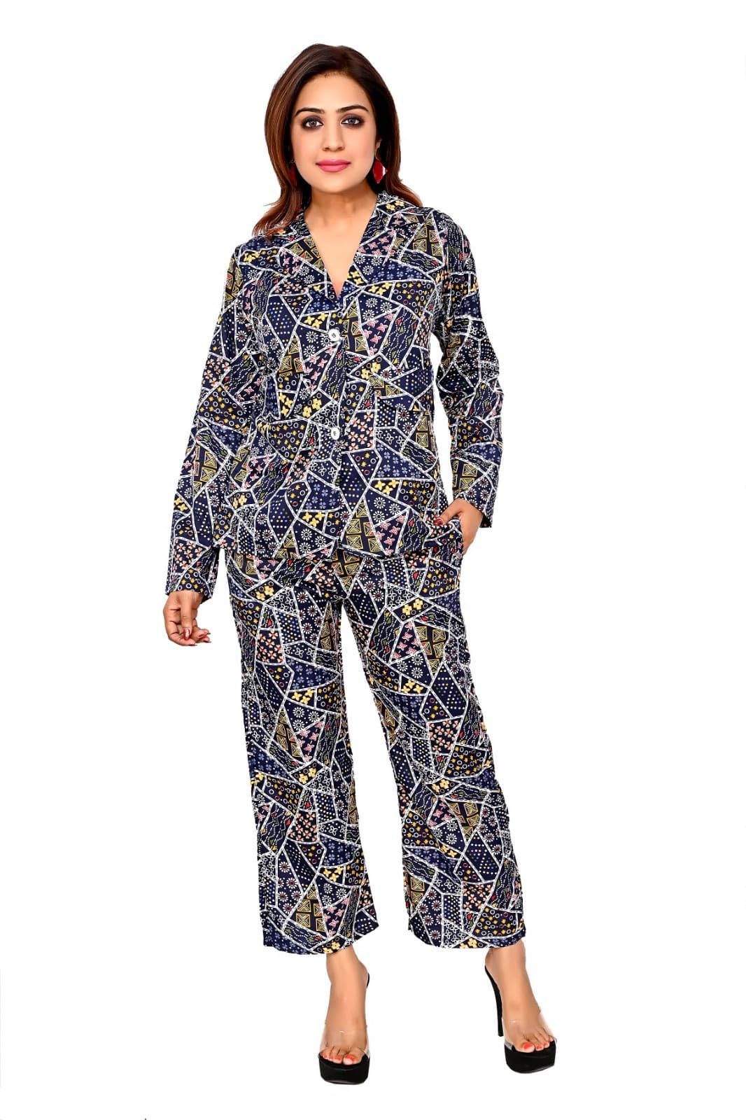 fashioffly Women fashion trendy latest Multi-Print full sleeves Polycotton blazer with trouser-115-picture-2