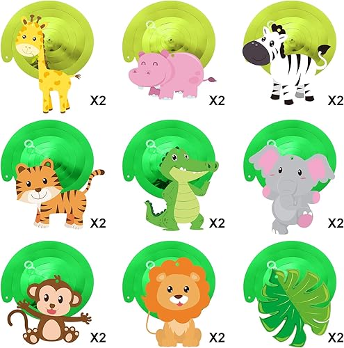 Miniatura 3 de Blulu 30 unidades de animales de safari en la selva, remolinos colgantes de animales de la selva, remolinos de papel de aluminio con temática de