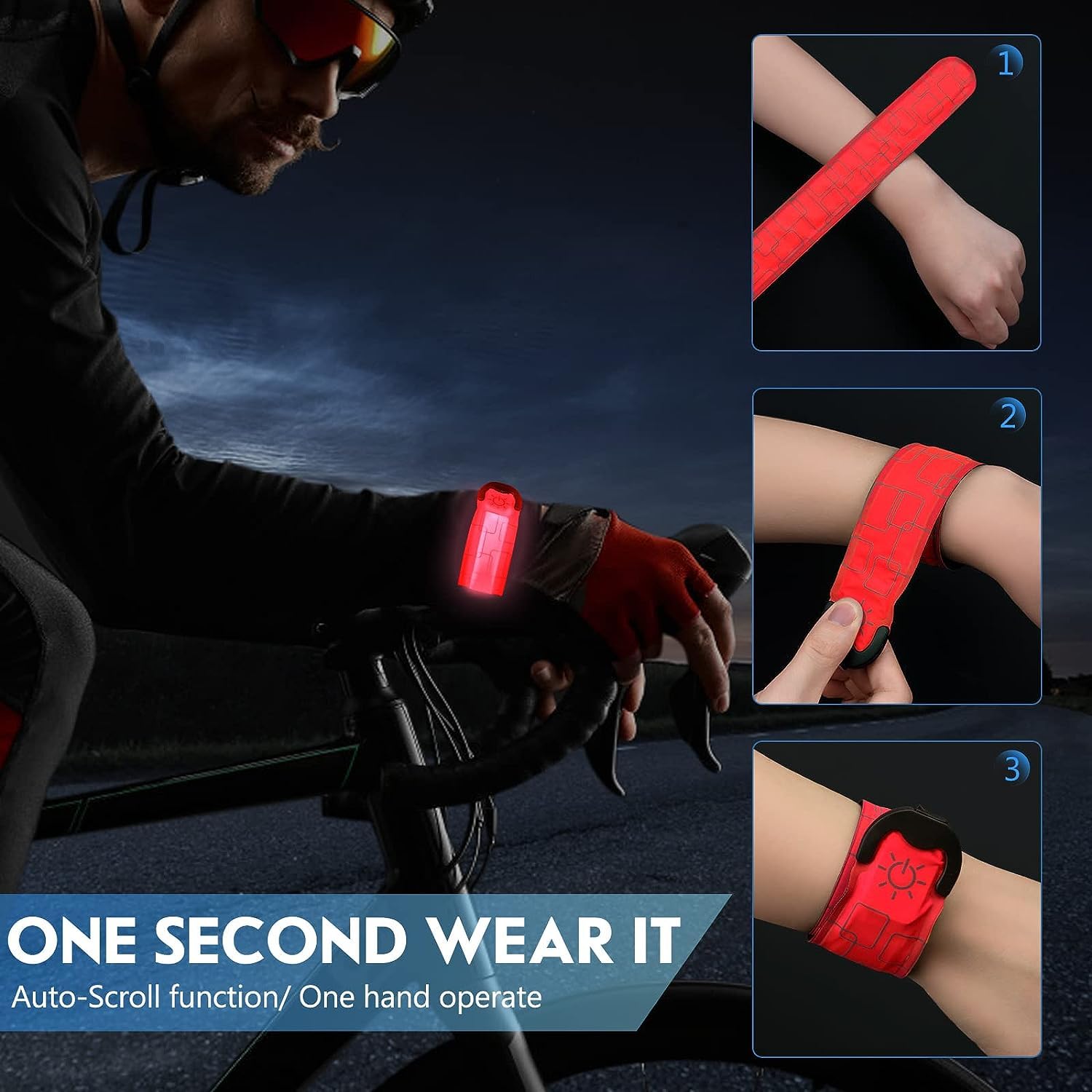 Lot De 2 Bracelets LED Rechargeables USB – 3 Modes Lumineux, Réfléchissants, Réglables, Pour Course, Vélo, Soirées
