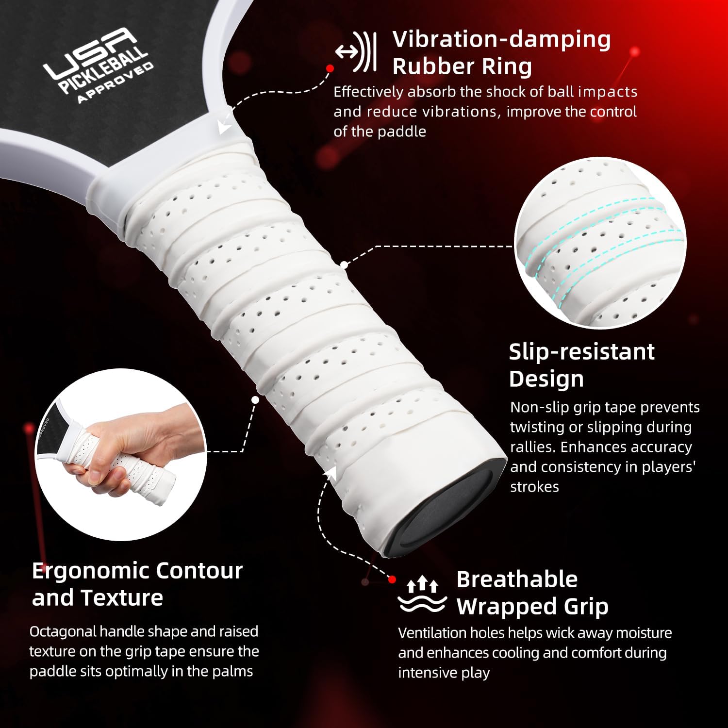 BAGAIL Pickleball Paddles, USAPA Approved Fiberglass Surface Pickleball Set, Lightweight Pickle Ball Rackets with 4 Balls, 1 Bag, Designed in California for Traction and Stability - Image 4