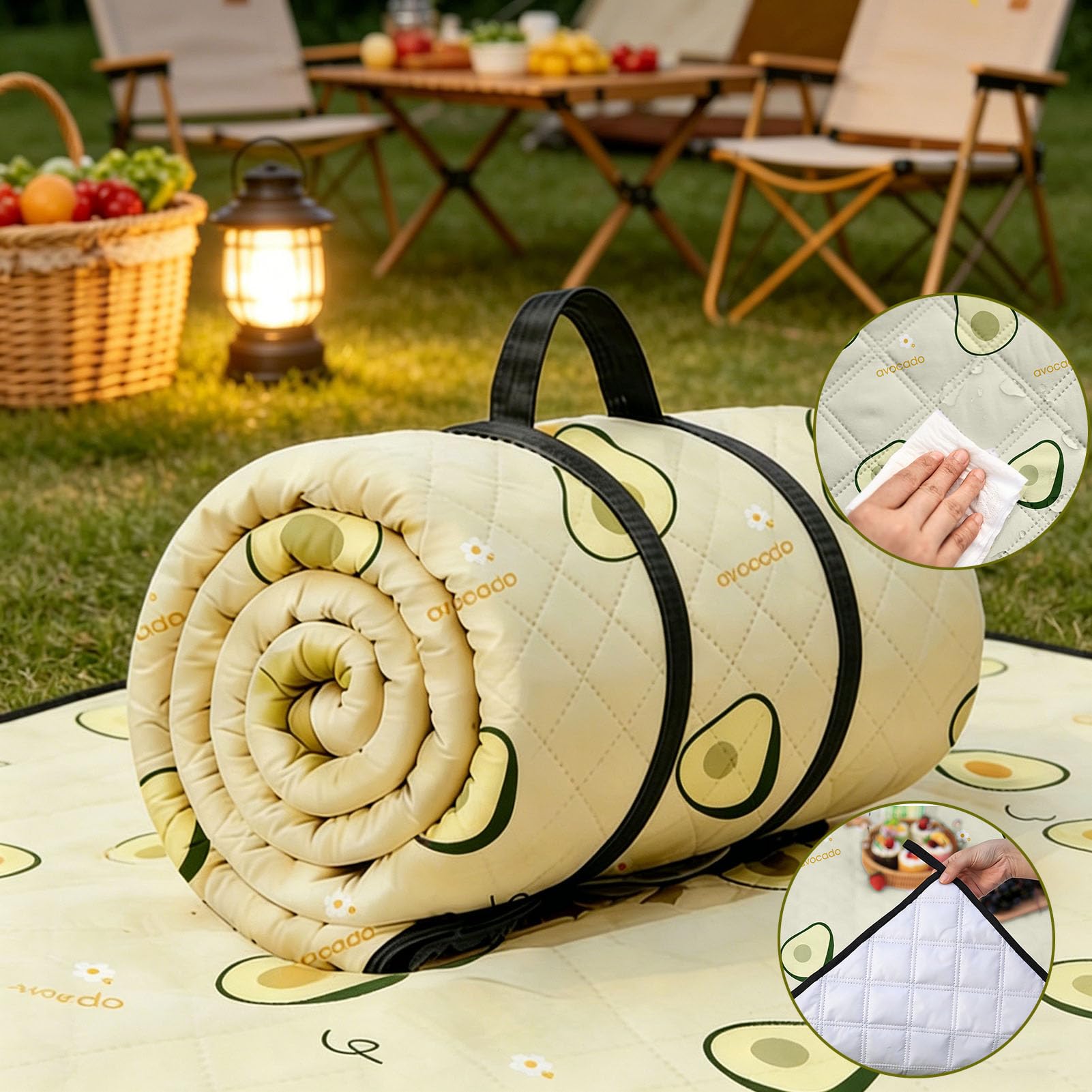 Telo Outdoor da Picnic Impermeabile Antipolvere Pieghevole Portatile con Maniglia per Camping Spiaggia Parco Giardino Viaggi Festival Picnic e Tempo Libero,Pandas,200×200cm