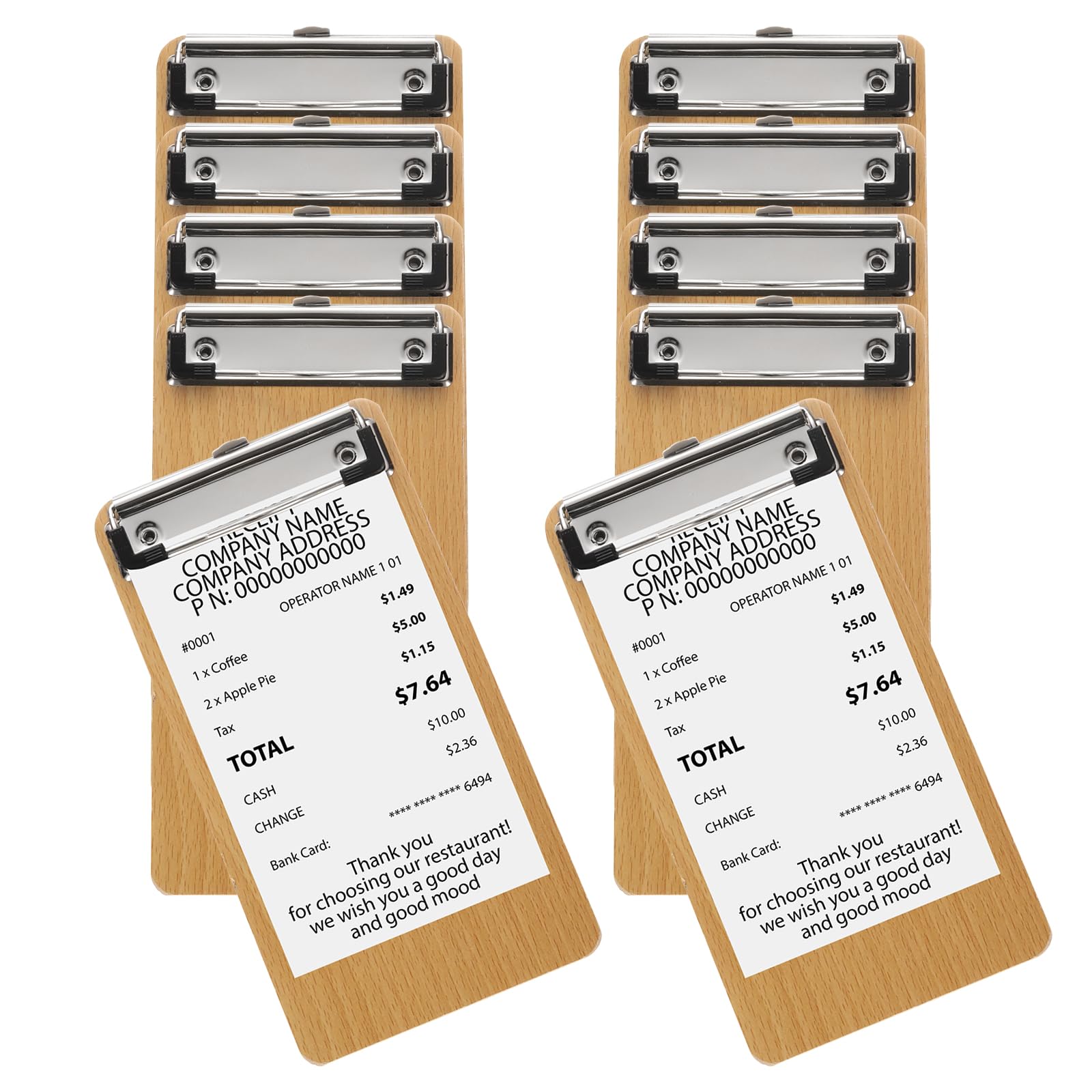 PATIKIL Wood Check Presenters for Restaurants, 10 Pack Wooden Guest Check Book Waitress Server Note Pads for Cafes Restaurant, 8" x 4" (Natural)