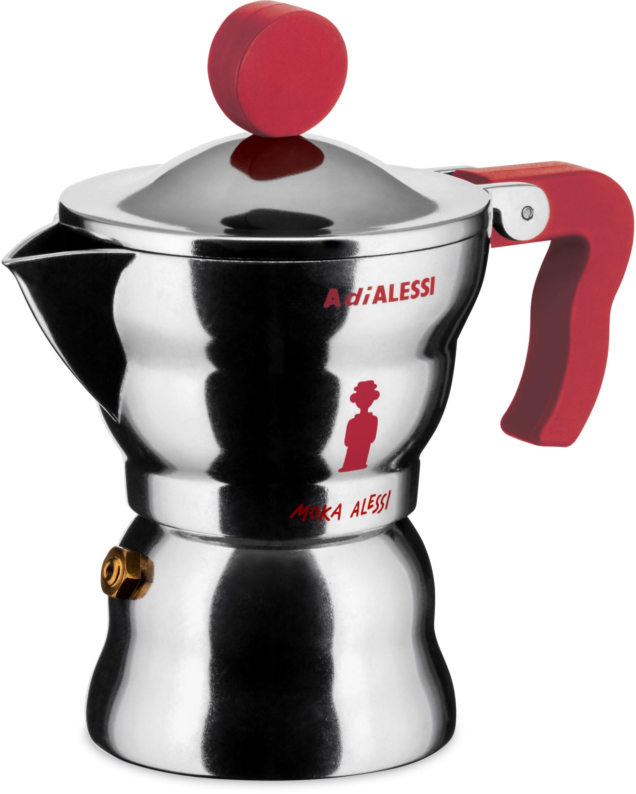 Alessi, Cafetera espresso de diseño, cuerpo de aluminio, mango y mango de resina termoplástica, 1 taza