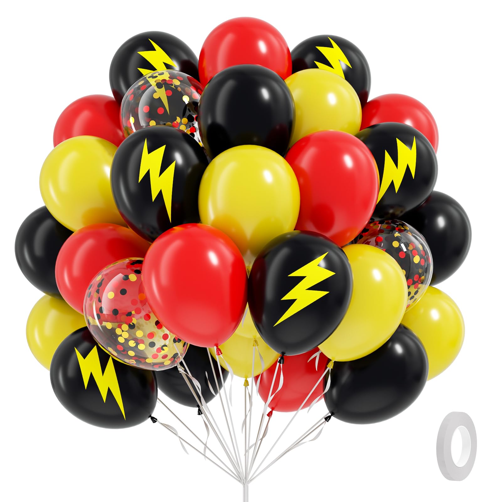 60 Stück schwarze und gelbe Luftballons, 30,5 cm, mit schwarzem Druck, rot-gelb, Konfetti-Ballons für Cartoon-Themen, Geburtstagsparty-Dekorationen