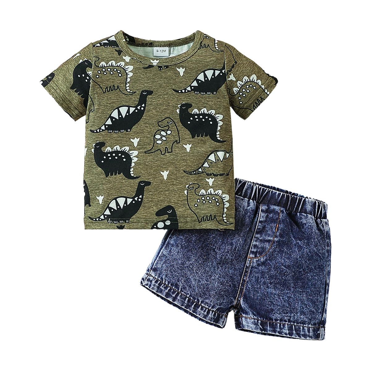 JENJON Ropa de Pequeños Bebé Niño Manga Corta Estampado Bonito Top+ Pantalones Cortos Vaqueros Rotos 2Pcs Conjunto Informal de Primavera y Verano - 2