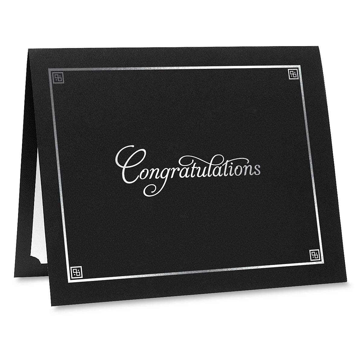 Congratulations Zeugnismappen, Schwarz und Silber, Leineneinband, 36,3 kg, gefaltet, gestanzte Ecken, für Büro, Geschäftsauszeichnungen, Abschlussfeier, Schuldiplomhalter, 24,9 x 30,5 cm, 25 Stück