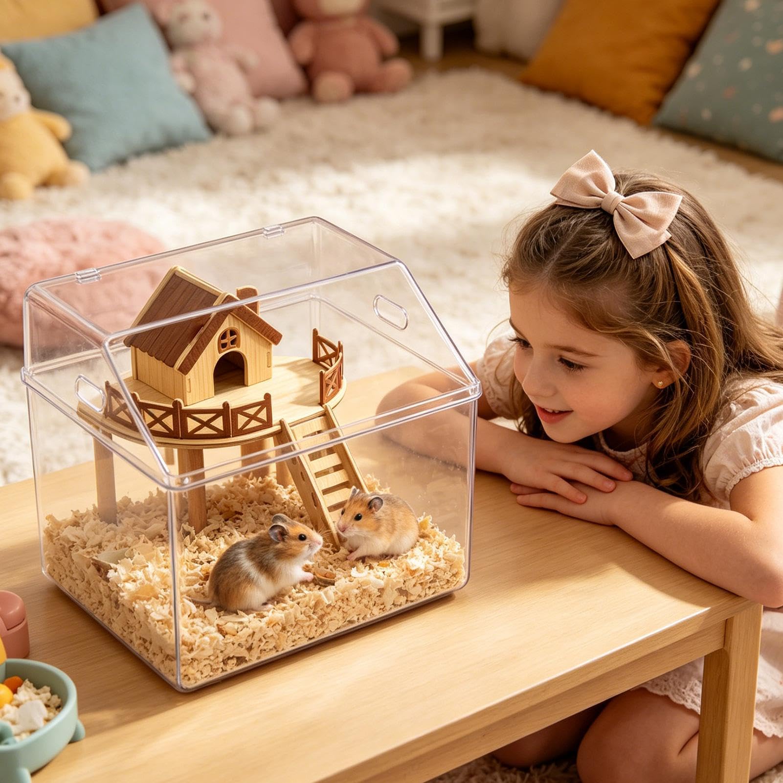 Hamsterholz-Lebensraum, 26 x 25 x 26 cm, Chinchilla-Aktivitätsspielset, natürliches Holz, Käfigbrücke, Kleintier-Lebensraum-Zubehör, mehrstufiger Übungsbereich, geeignet für Rennmäuse