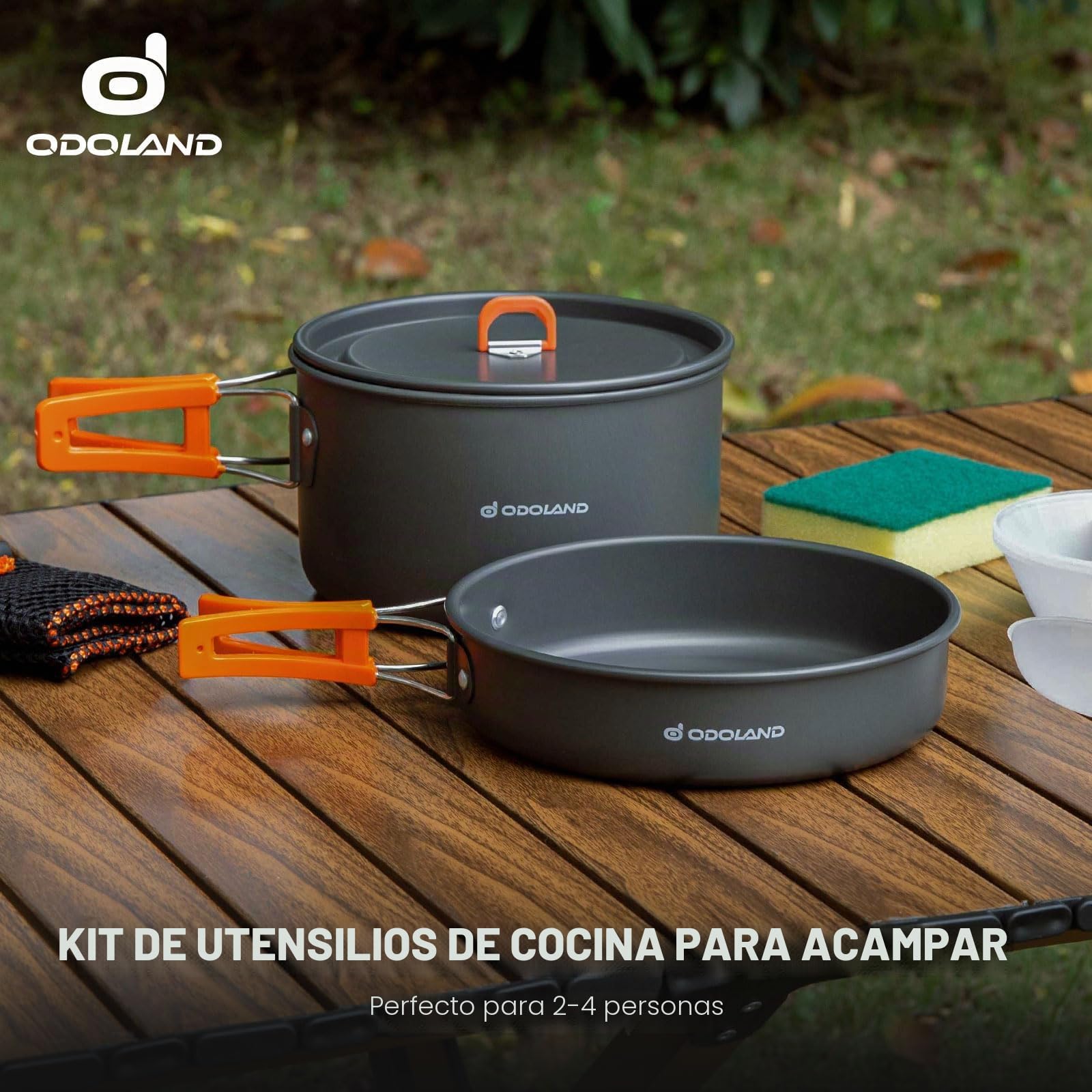 Odoland Utensilios de Cocina para Camping para 1-3 Personas, Ollas de Camping y Sartén, para Camping Senderismo Excursiones Cocina Outdoor y Picnics, L Olla 2.9L+ Sartén 0.9L
