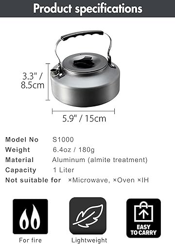 Miniatura 6 de CAMPINGMOON - Cafetera ultraligera portátil de 1 litro para acampar S1000