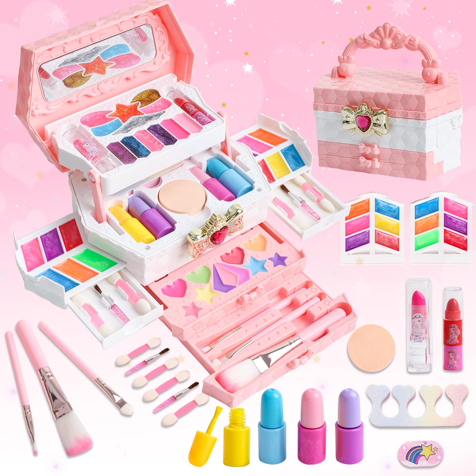 Real Washable Kids Makeup Sets for Girls 5-8, Non-Toxic Makeup Sets for Girls Ages 8-12 10-12 - Play Make Up Kits for Kids Ages 6-12- Ideal Toddler