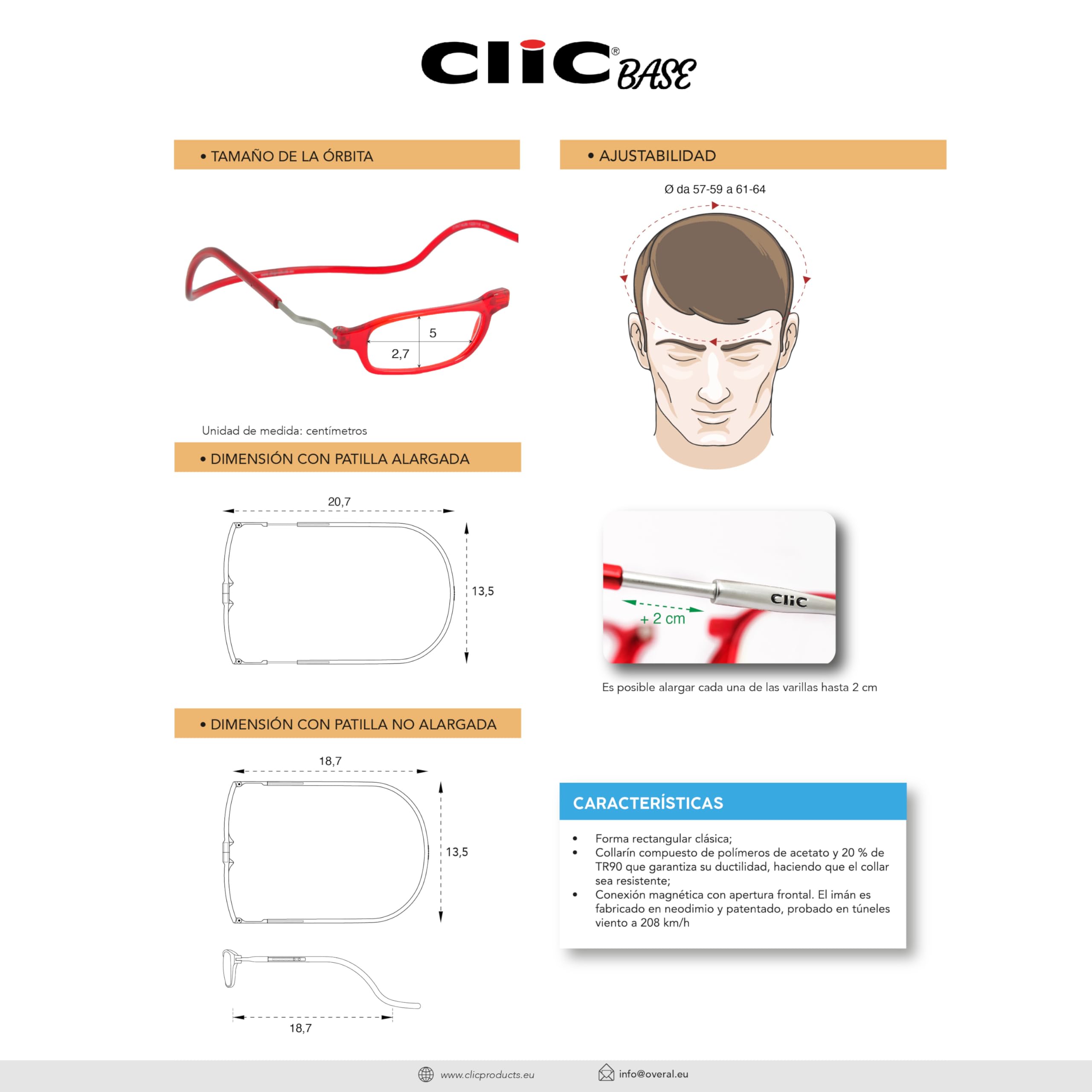 Clic Eyewear Base - Gafas de lectura clásicas - Forma rectangular - Gafas de lectura para hombre/mujer - Made in Italy