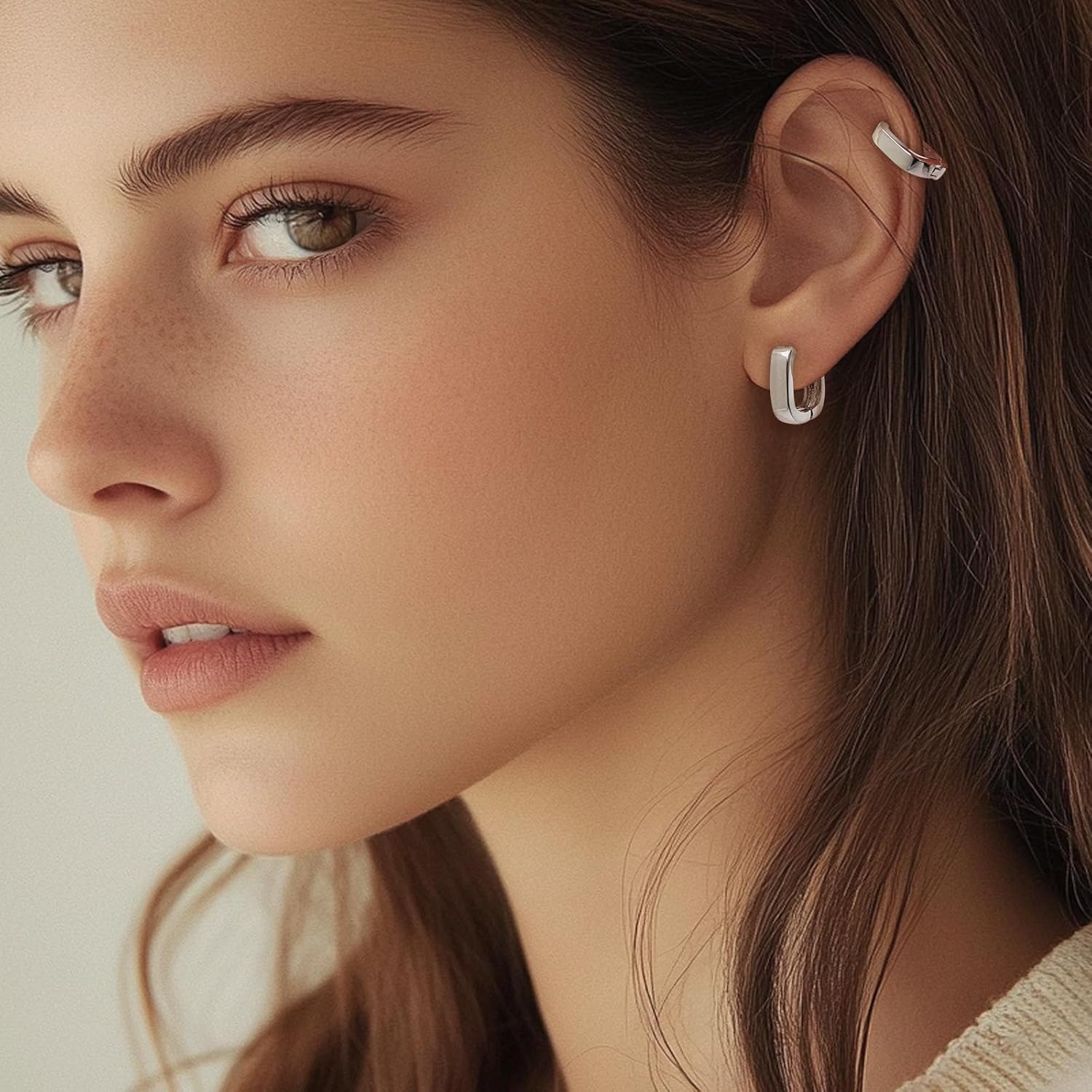 Jean Beau Huggie Hoop Earrings for Women, Trendy Minimalist 925 Sterling Silver Small Chunky Square Hypoallergenic Earrings Statement Jewelry Gift - Image 2