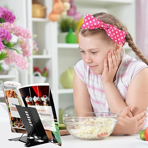 Miniatura 7 de Honagu Soporte pequeño de metal para libros de escritorio, soporte ajustable, manos libres para documentos, libros de cocina, música y libros de