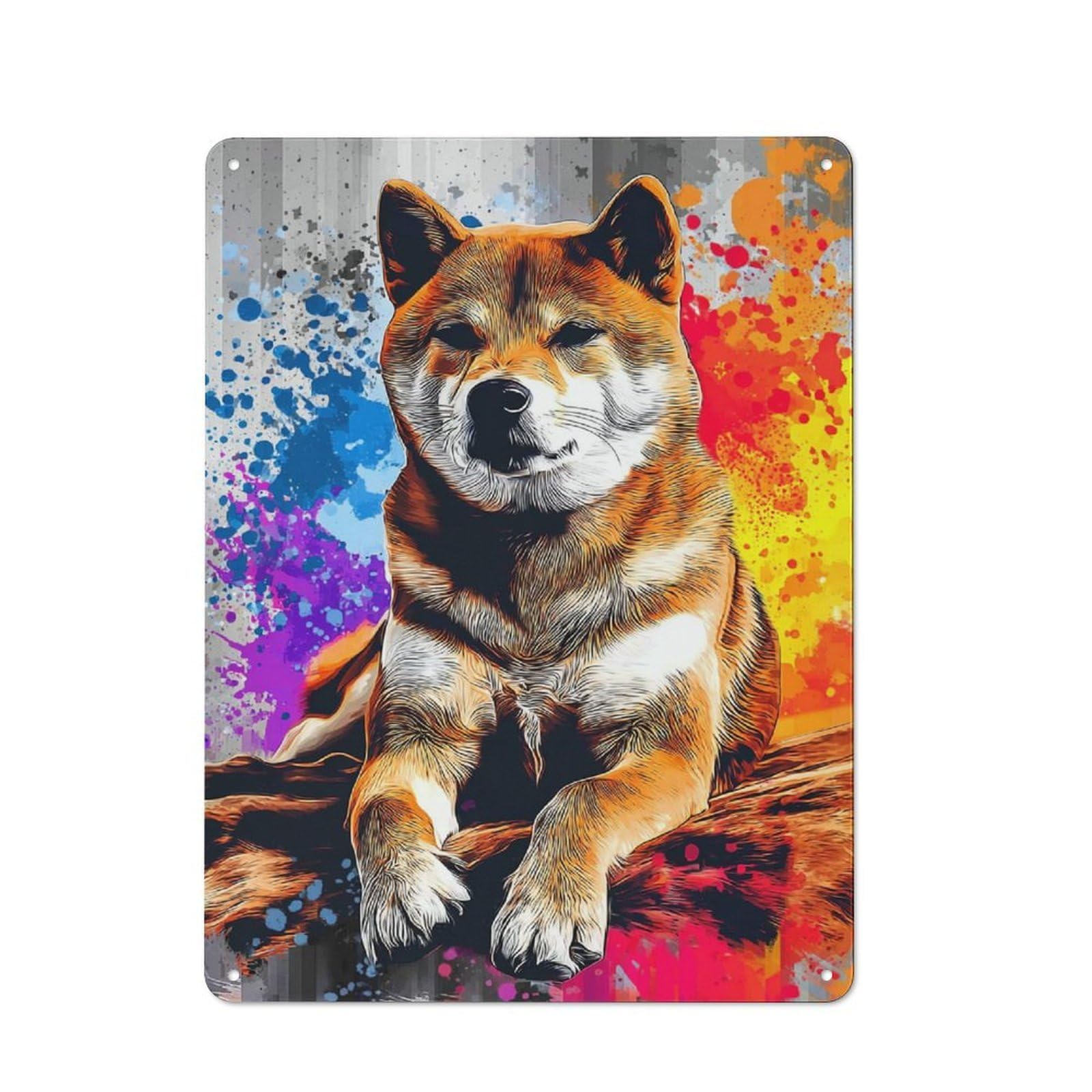 Junmoney Colorful Shiba Inu Art Print Retro Metal Wall Sign 40X30cm For Studio Or Craft Room, For Metal Sign Collectors, For Garage And Workshop Walls