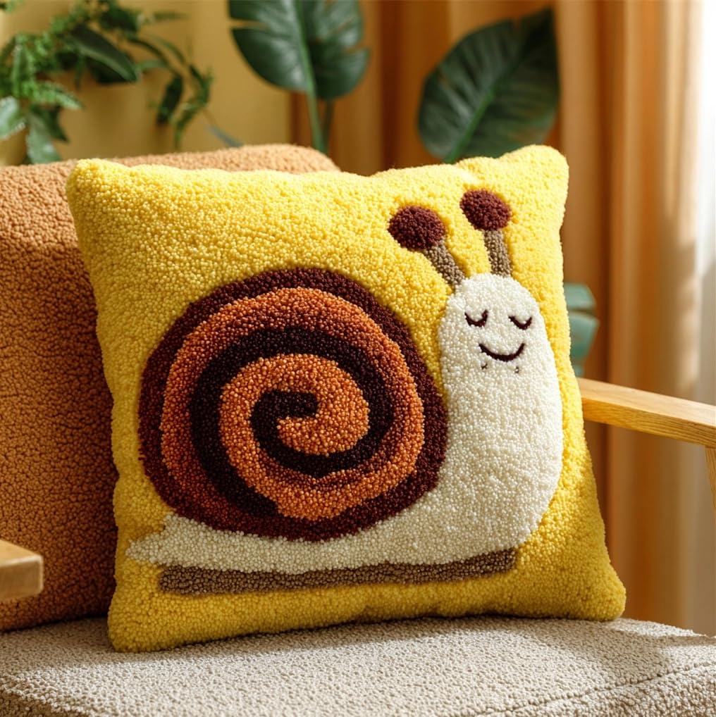 Taxpy Latch Hook Pillow Kits for Adults Beginners Smiling Snail 17X17 in DIY Pre-Printed Latch Hook Rug Carpet Cushion Kits Cross-Stitch Embroidery Cushion Embroidered Pillow for Home Sofa Decora