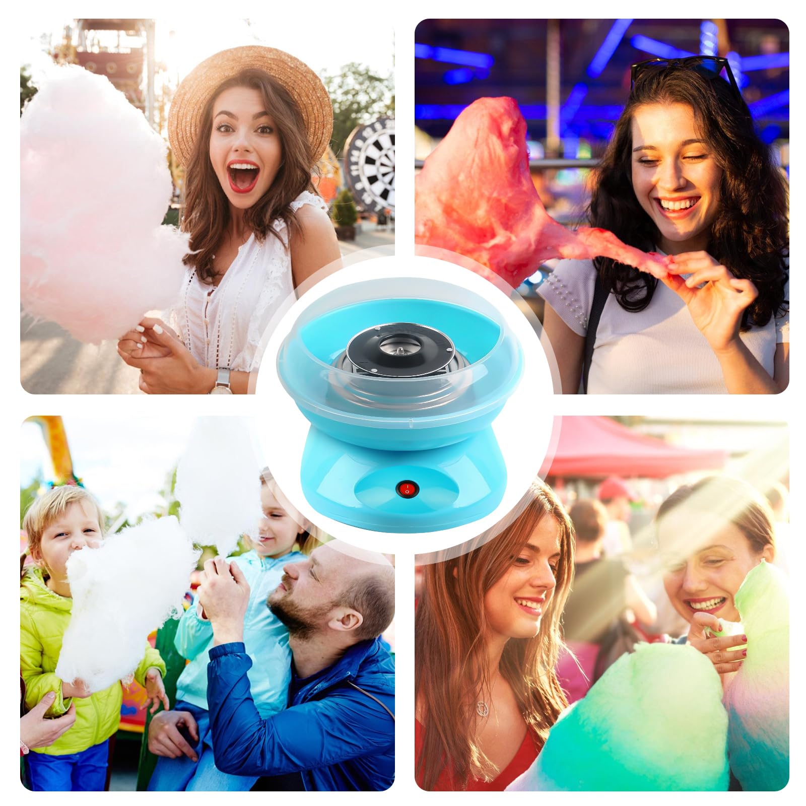 Zuckerwattemaschine Retro Cotton Candy Machine: Zuckerwatte Maschine mit Stäbchen und Messlöffel, Zuckerwatte Zucker Set Höhe 27 cm für Zuhause Kindergeburtstag Party Blau