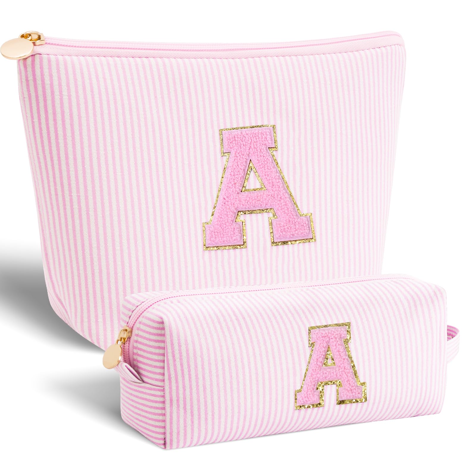 Btffitting Makeup Bag Set Initials Cosmetic Bag,Birthday Teacher Graduation Gifts for 10 11 12 13 14 15 16 17 18 Years Old Girl,Teen Girls Gift Trendy Stuff Toiletry Bag Travel - Pink,A