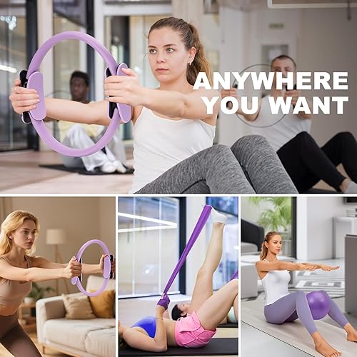 Miniatura 8 de Juego de círculos de pilates, anillo de yoga, equipo de pilates de alta resistencia para mujeres, incluye anillo de pilates, pelota de ejercicio