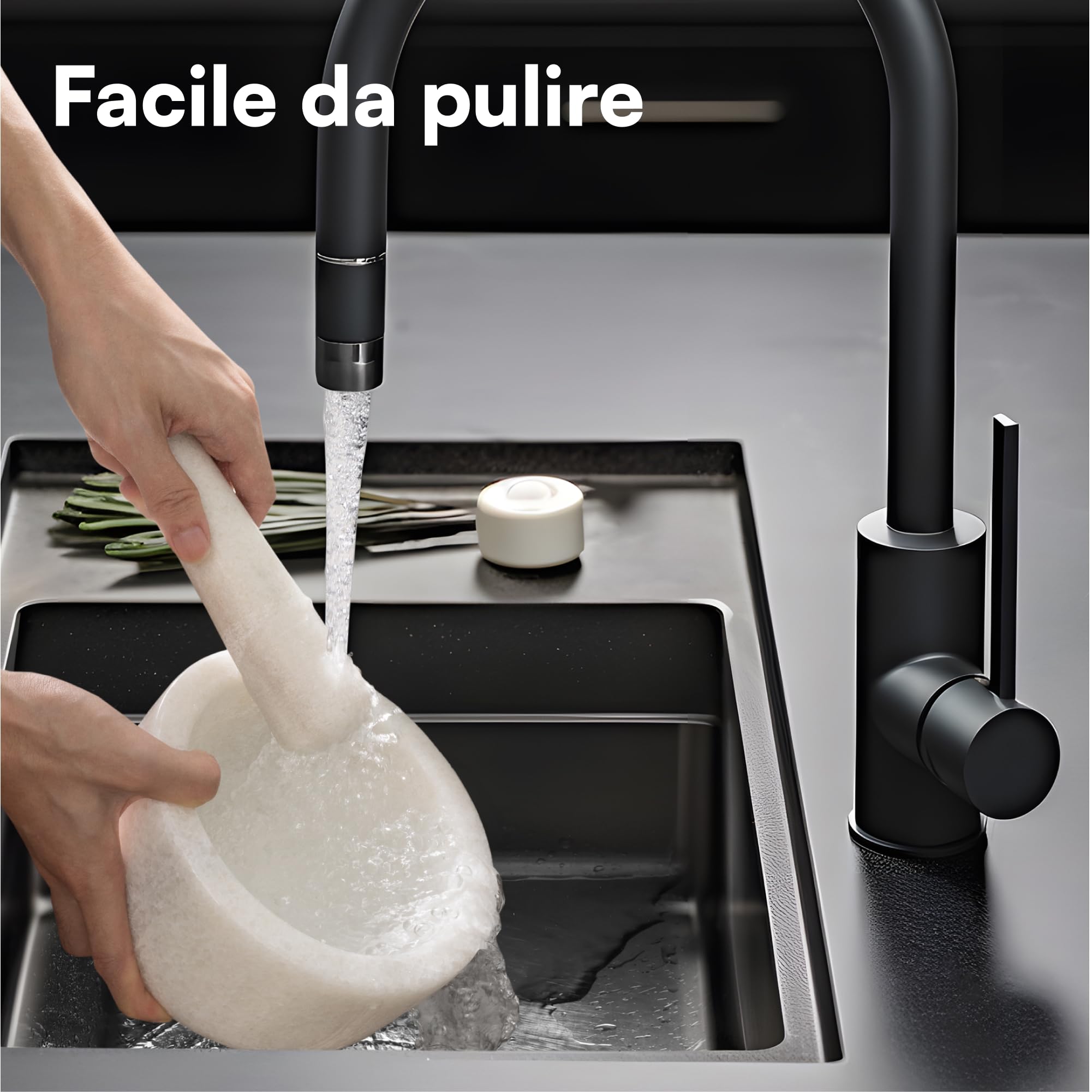 H&S Mortier Pilon Cuisine - Accessoire Cuisine en Marbre de 18 cm de Diamètre pour Broyage des Épices Guacamole Pesto Noix Mojito - Mortier et Pilon Concasseur a Grain Blanc
