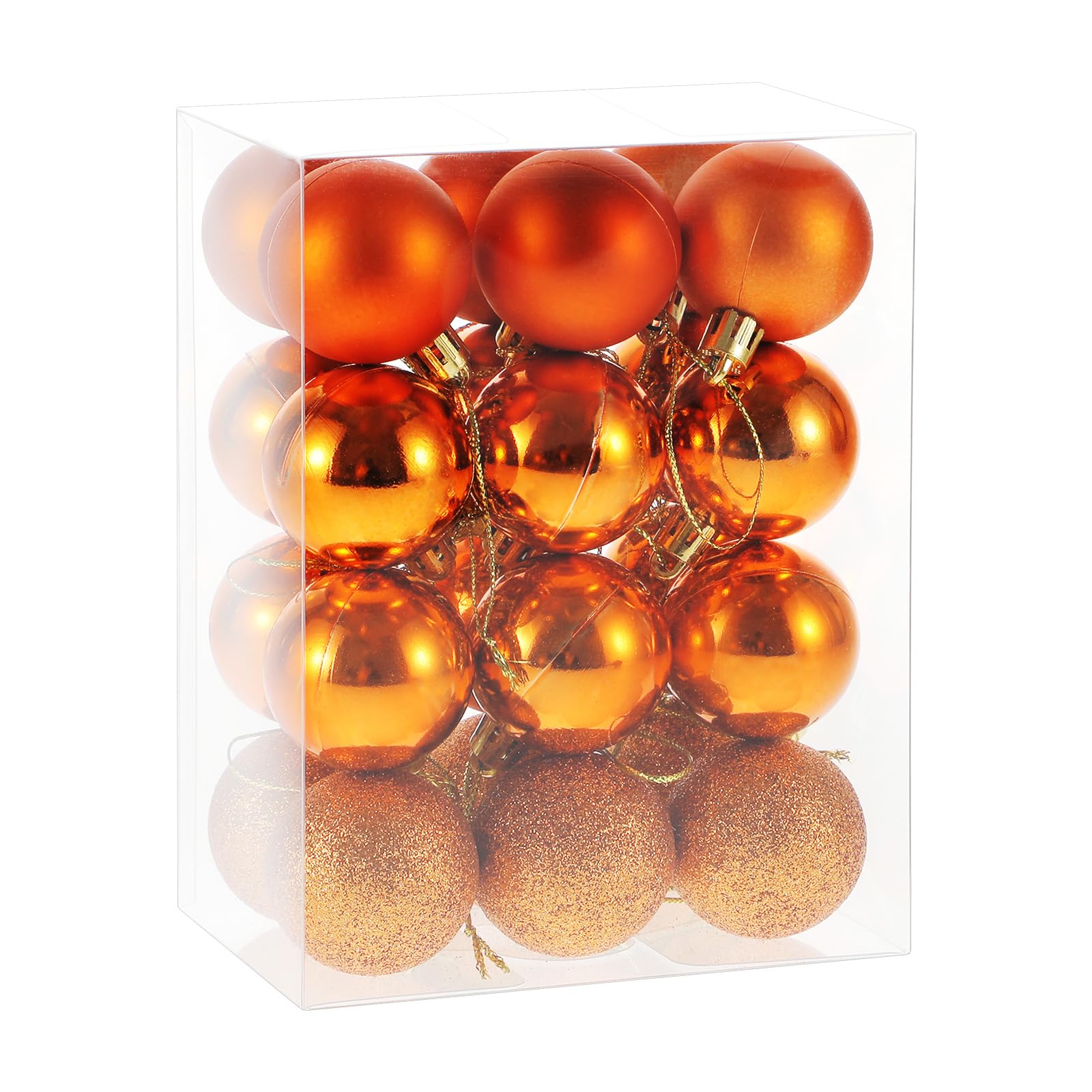 RELONGGI Bolas de Navidad, 24 adornos de árbol de Navidad preencordados de 1.5 pulgadas, bolas colgantes de vacaciones, 3 estilos inastillables (naranja)