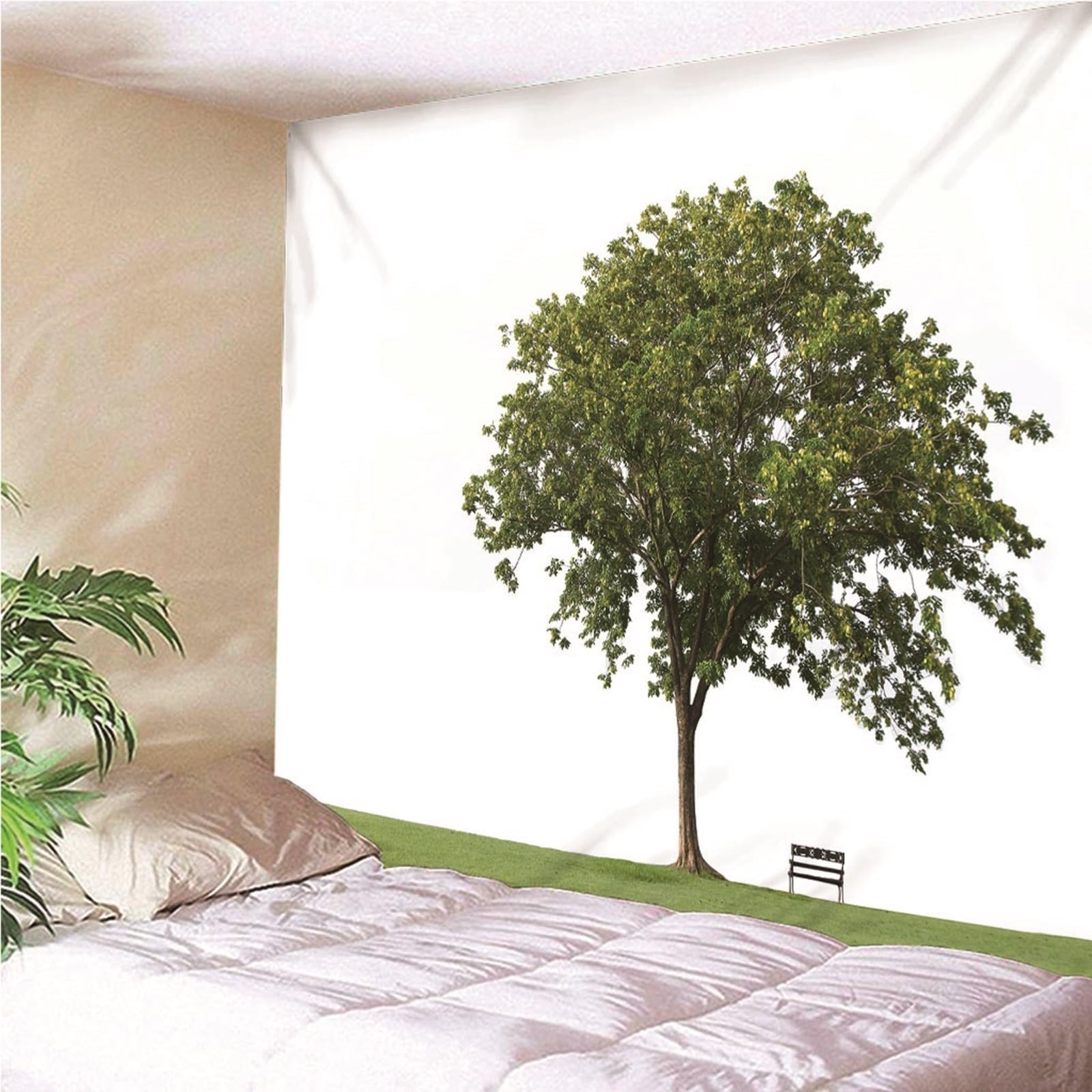 Lieson Arazzo Decorativo, Arazzi da Parete Camera da Letto 260x240CM Grande Albero Tappeto Muro Camera da Appendere Alla Parete Per Decorazione Della Casa, Verde Bianco