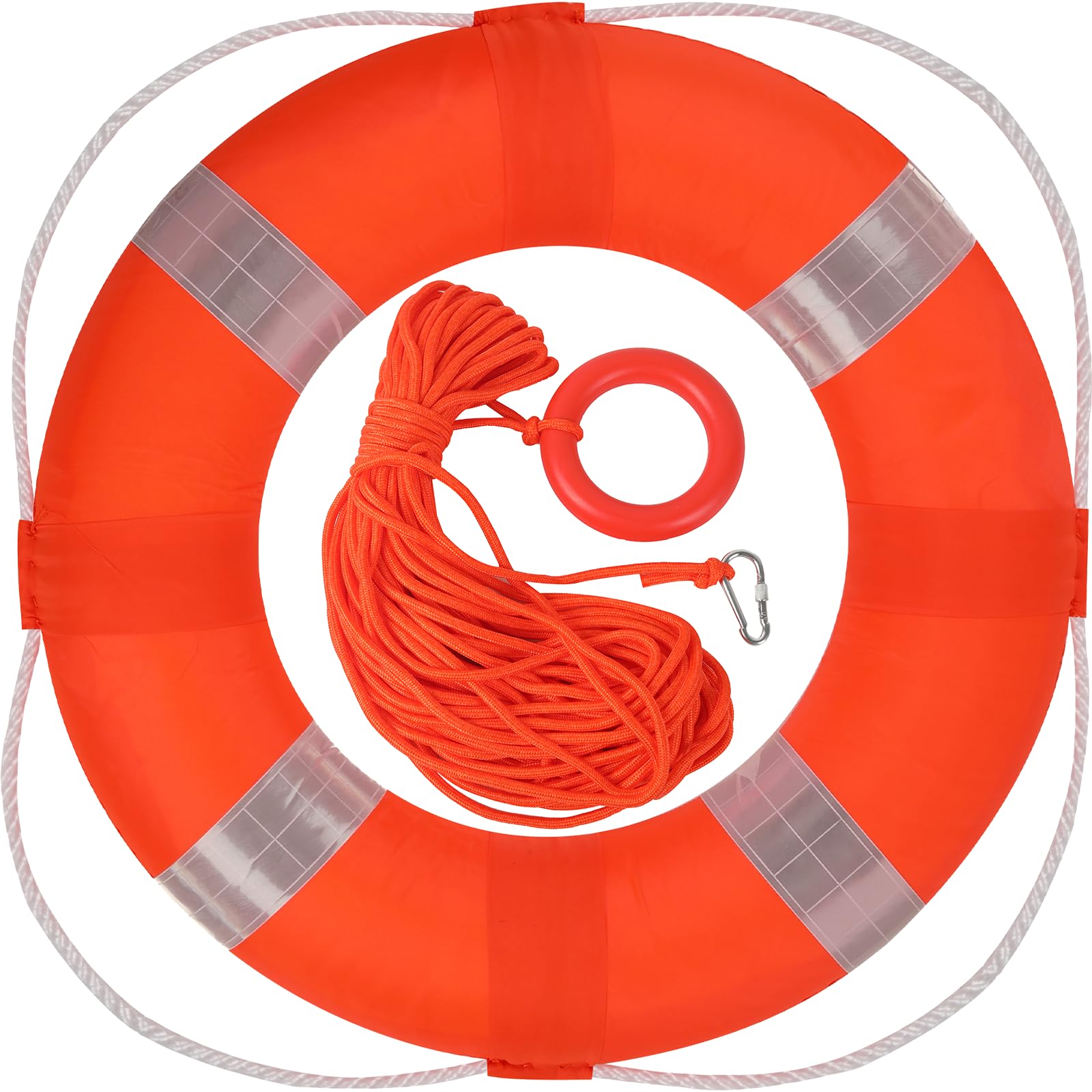 Calvana 20" Foam Life Preserver Ring with 98.4ft Floating Lifesaving Rope, Throwable Flotation Device, Pool Safety Float, for Buoy and Swimming Decoration, Boat Safety Equipment