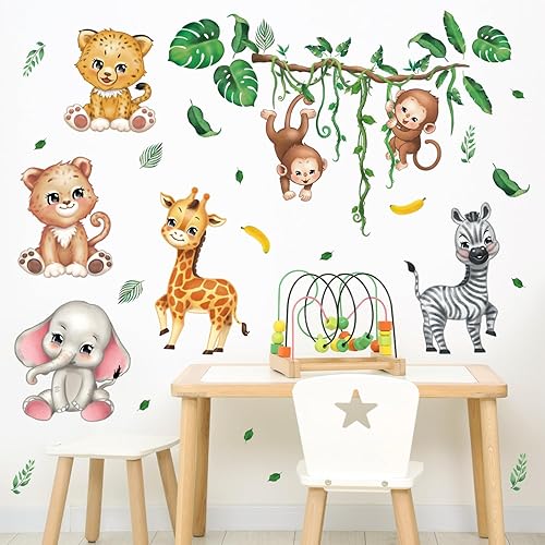 Miniatura 4 de DECOWALL DS12-8073 Calcomanías de pared de animales para bebé, decoración para niños, cuarto de bebé, decoración de habitación Safari mono selva