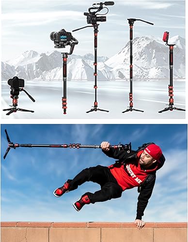 Vista 22 de IFOOTAGE Monopod de fibra de carbono de 71 "Cobra 3 C180F, monopie de cámara ligero para viajes, video profesional mono pod con base de trípode