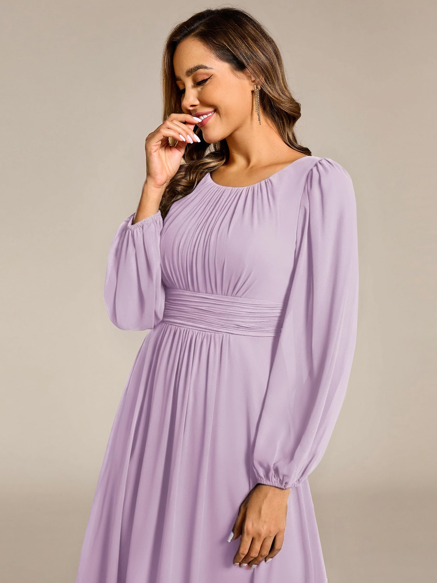 Ever-Pretty Vestito da Sera Donna Lungo Cintura Rotondo Manica Lunga Elegante Abiti da Cerimonia ES0106B