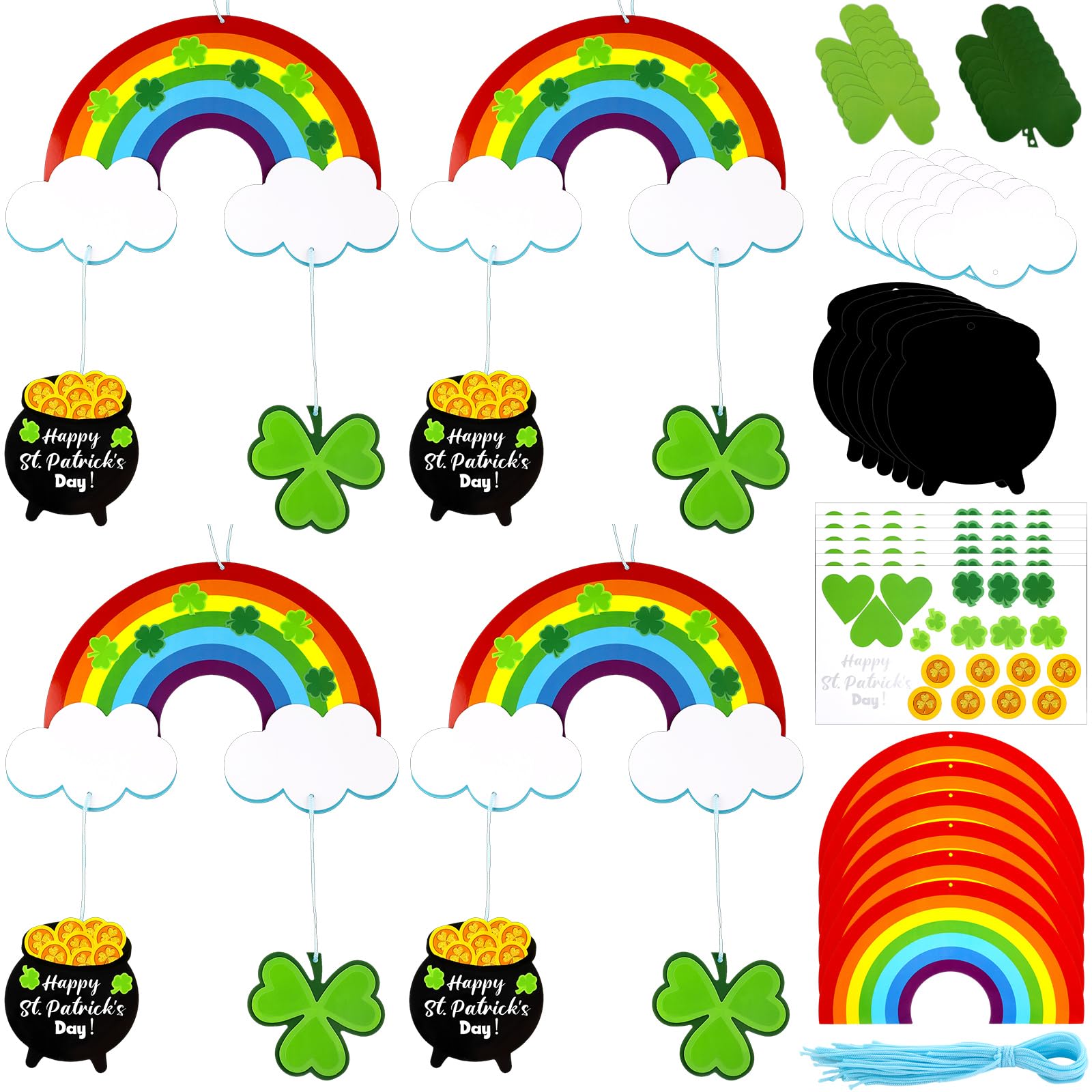 Tranqun 30 Set St. Patrick's Day Crafts for Kids St Patrick's Day Mobile Craft Ornaments Kit DIY Hanging Rainbow Shamrock Stickers Decorations for Kids Art Projects Home Classroom Activities Favors