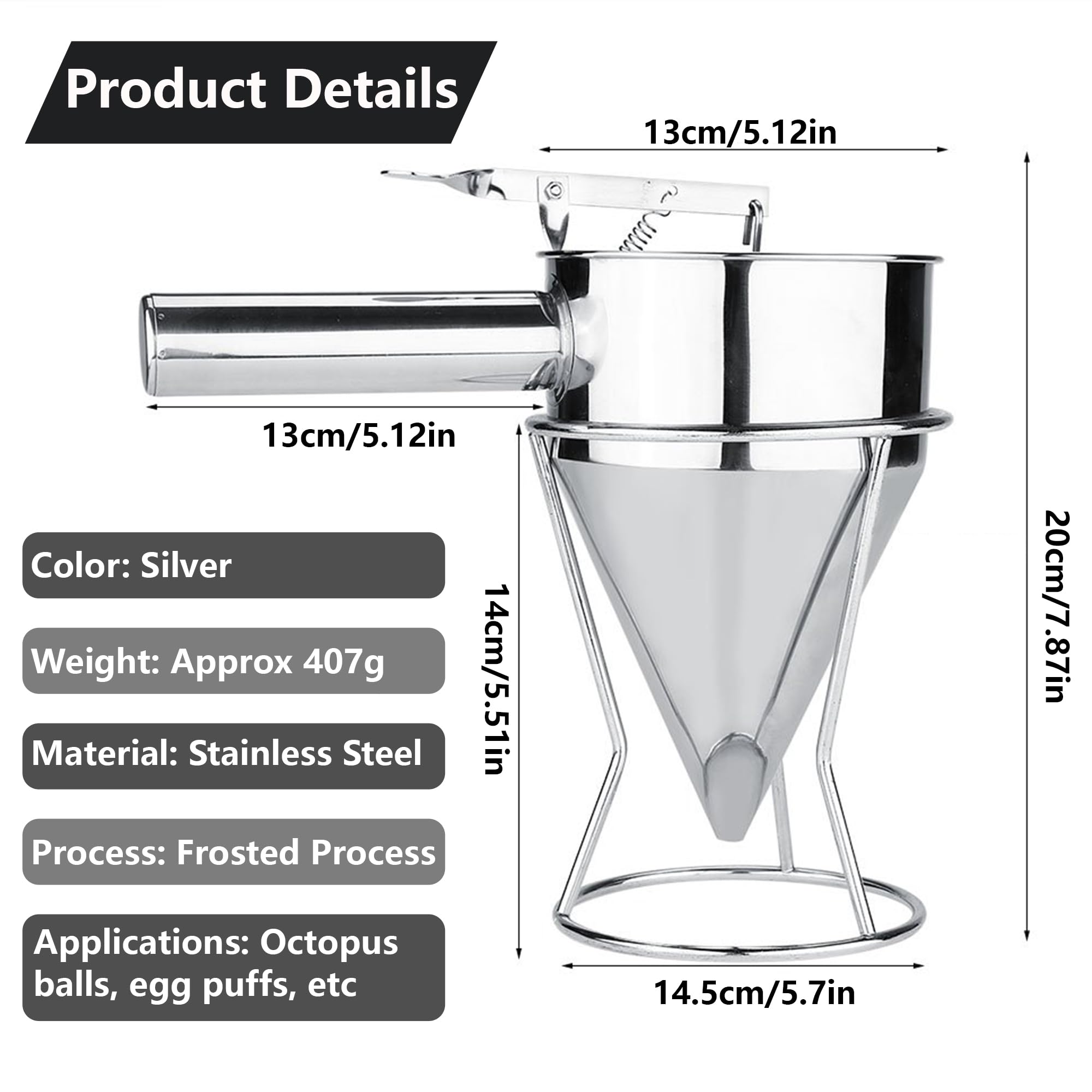 Stainless Steel Pancake Batter Dispenser: 40oz Batter Dispenser with Stand and Squeeze Handle, Piston Funnel Dispenser for Baking Pancake, Cupcake, Candle Wax Pourer