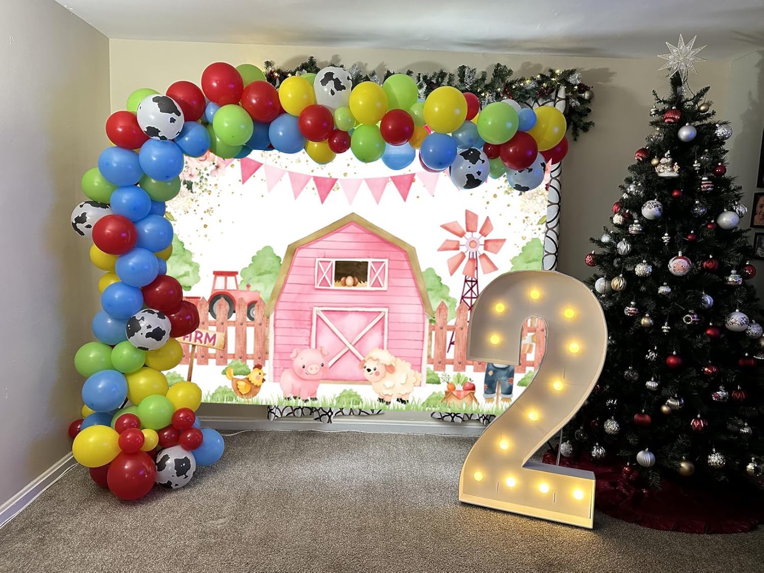 10x8ft Farm Backdrop for Kids Cartoon Watercolor Pink Barn Door Photo Backdrops for Farm Animal Birthday Party Decorations Baby Shower Barn Photography Background Cake Table Extra Large Banner