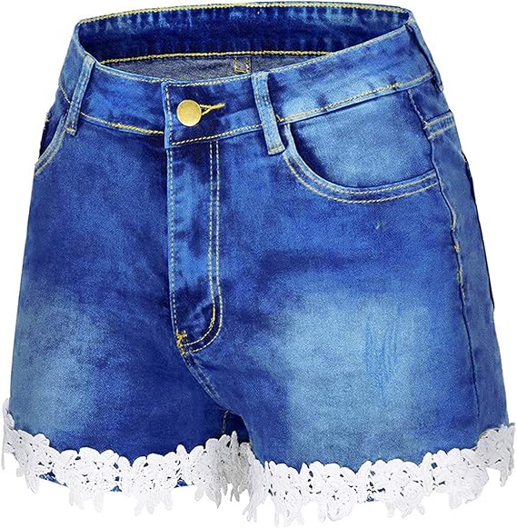 Lace Hem Denim Shorts for Women Summer 