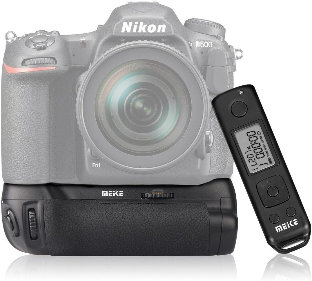 Meike battery grip, vertical handle for Nikon D500, including 2.4 GHz wireless remote trigger with a timer and interval function, MK-D500 Pro