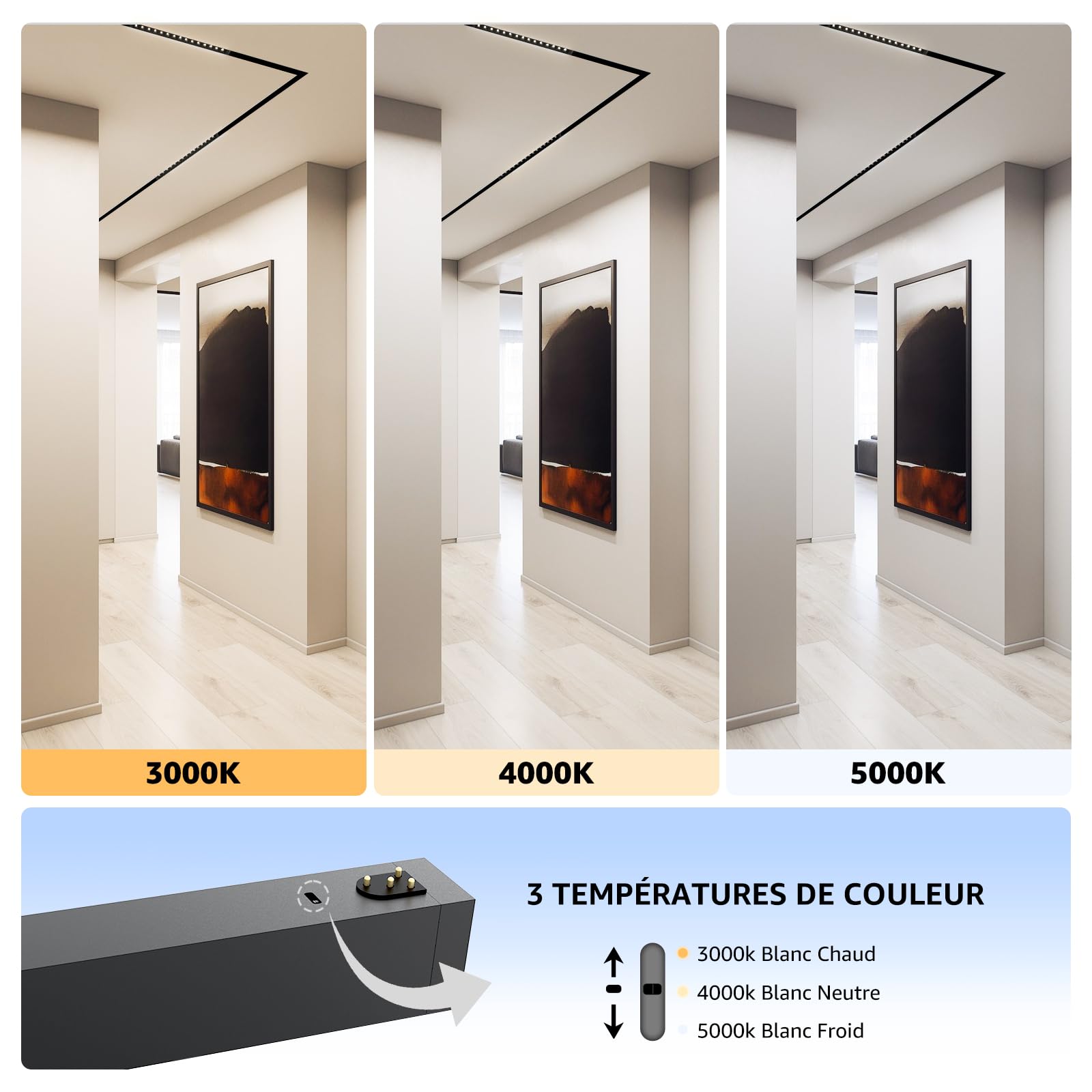 SCON Tête d'Éclairage LED Noir Projecteur Barre 24V 15W pour Système d'Éclairage sur Rail Magnétique,Spot linéaire Dimmable ou Non-Dim et CCT au choix (CRI 93/3000K/4000K/5000K/30°)