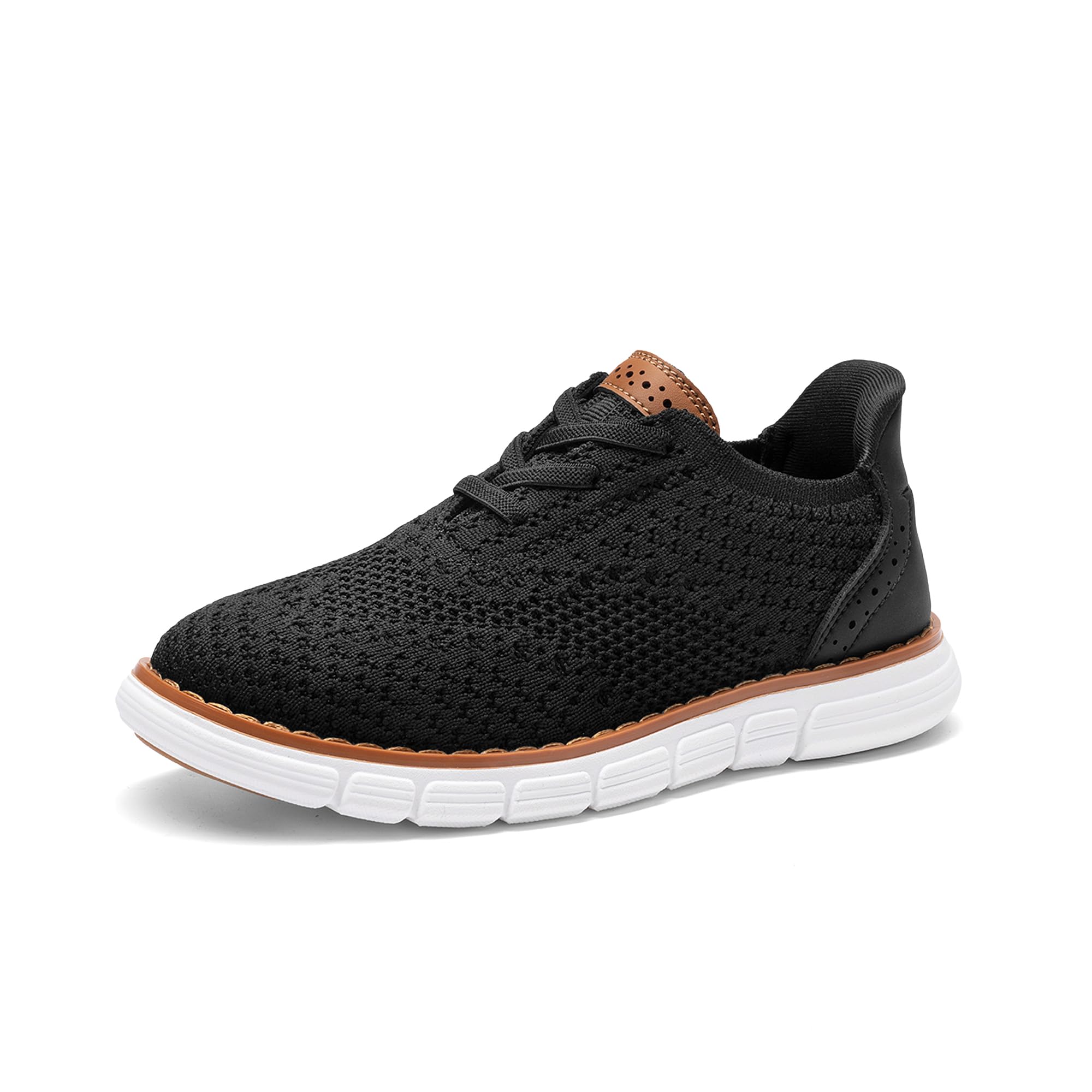 Bruno Marc Tenis de vestir de malla Oxford para niño, informales, con cordones, ligeros, Negro, 2 Little Kid