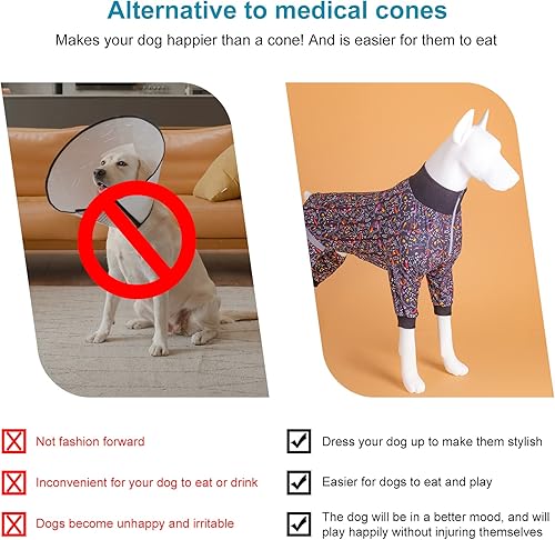 Miniatura 6 de LovinPet Lovinpet - Pijama grande para perro, estampado de espacio exterior, color menta, cuidado de heridas y poscirugía, tela de protección UV,