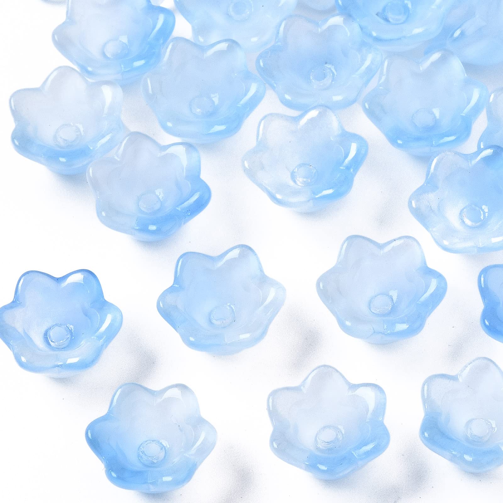Cheriswelry 100Pcs Flower Beads End Cap Transparent Spray Painted Glass Beads Flower Glass Crystal Spacer Beads for Jewellery Beading Making Art Craft Cornflower Blue โ image 1
