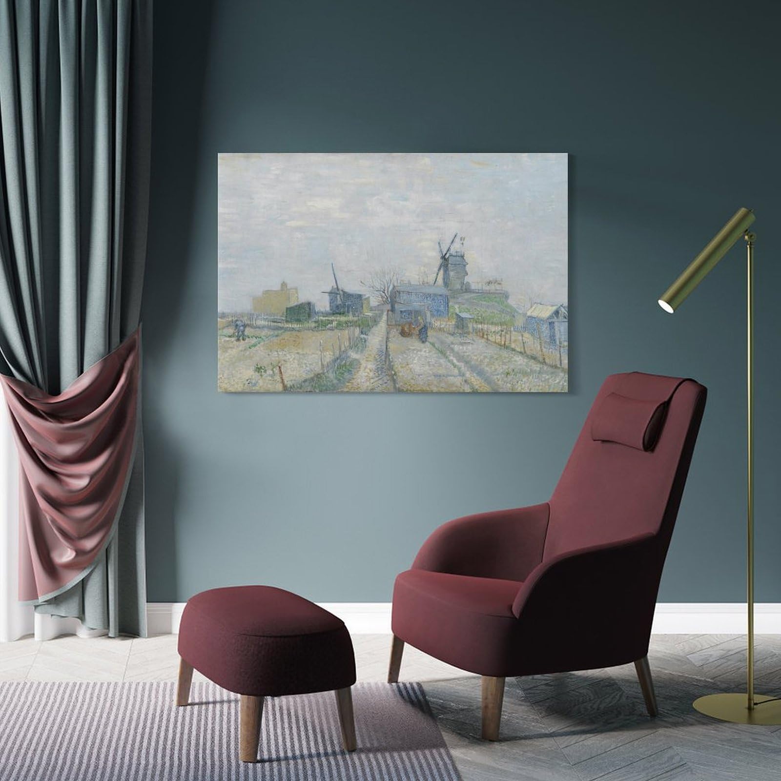 Impression sur toile Montmartre Molens en Moestuinen par Vincent Van Gogh - 30 x 45 cm