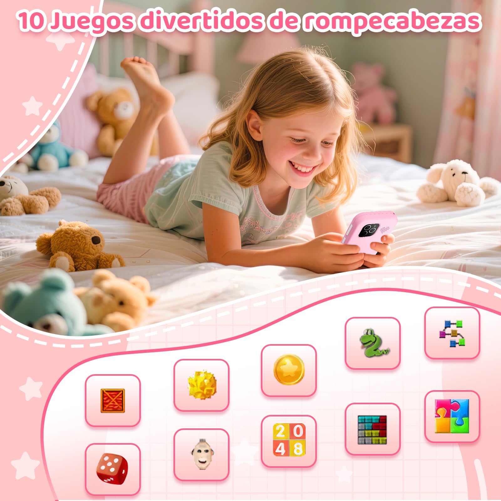Teléfono móvil 4G para niños con cámara Dual, Pantalla táctil de 2,8 Pulgadas, Juguete Educativo para niños y niñas de 3, 4, 5, 6, 7, 8 y 9 años, Color Rosa