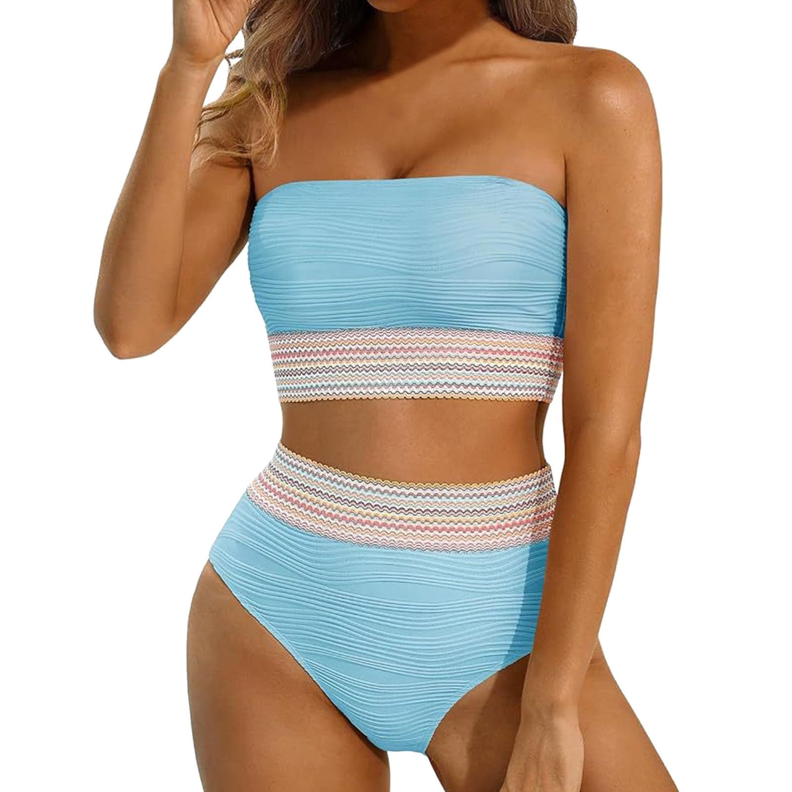 Ensembles Maillots Deux pièces pour Femmes Rembourré avec Bretelles Spaghetti Imprimées Push-up Bandeau Maillot de Bain de Plage Taille Haute Triangle Bikini Set Été Swimwear Beachwear