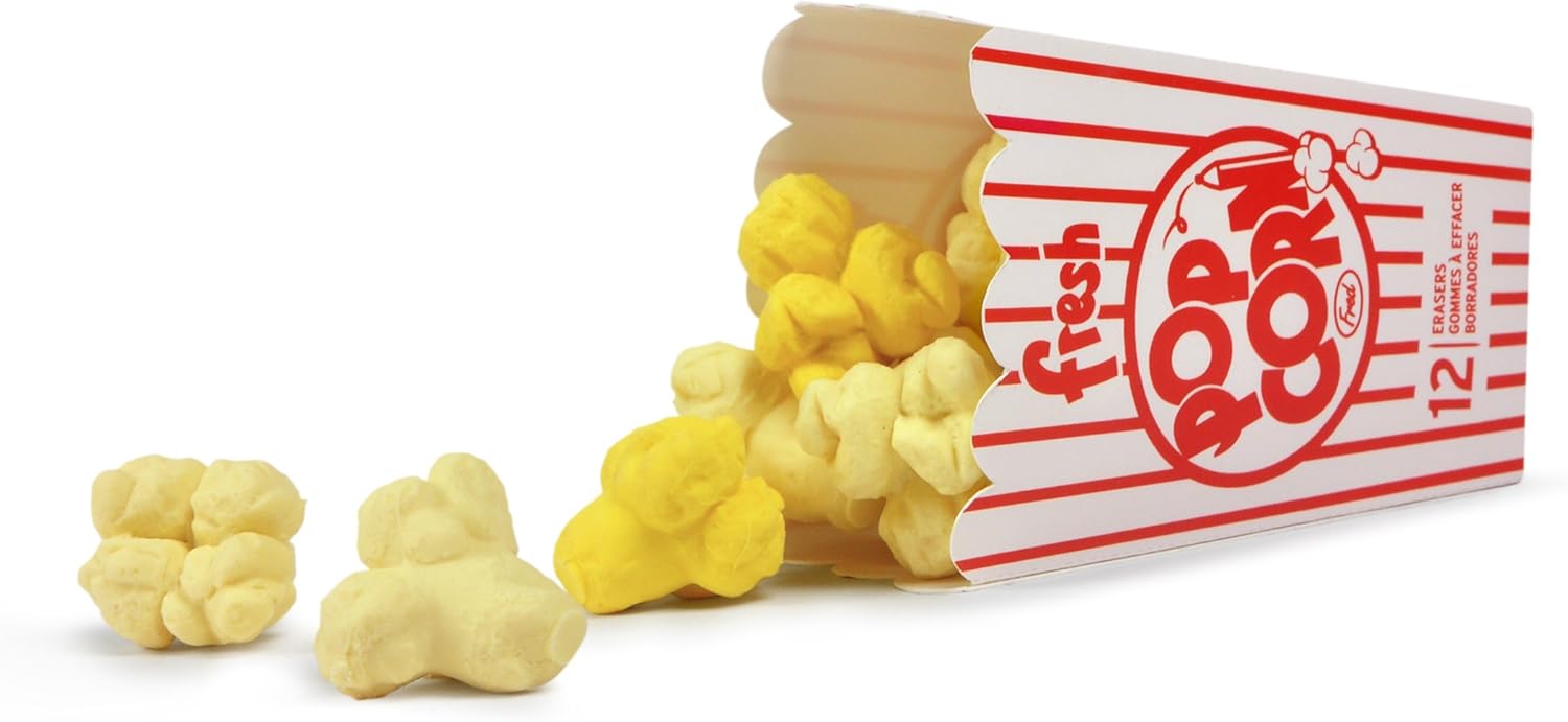 Genuine Fred 5219309 FRESH POPCORN Shaped Eraser Set with Holder, Set of 12, Sassy : Office Products
