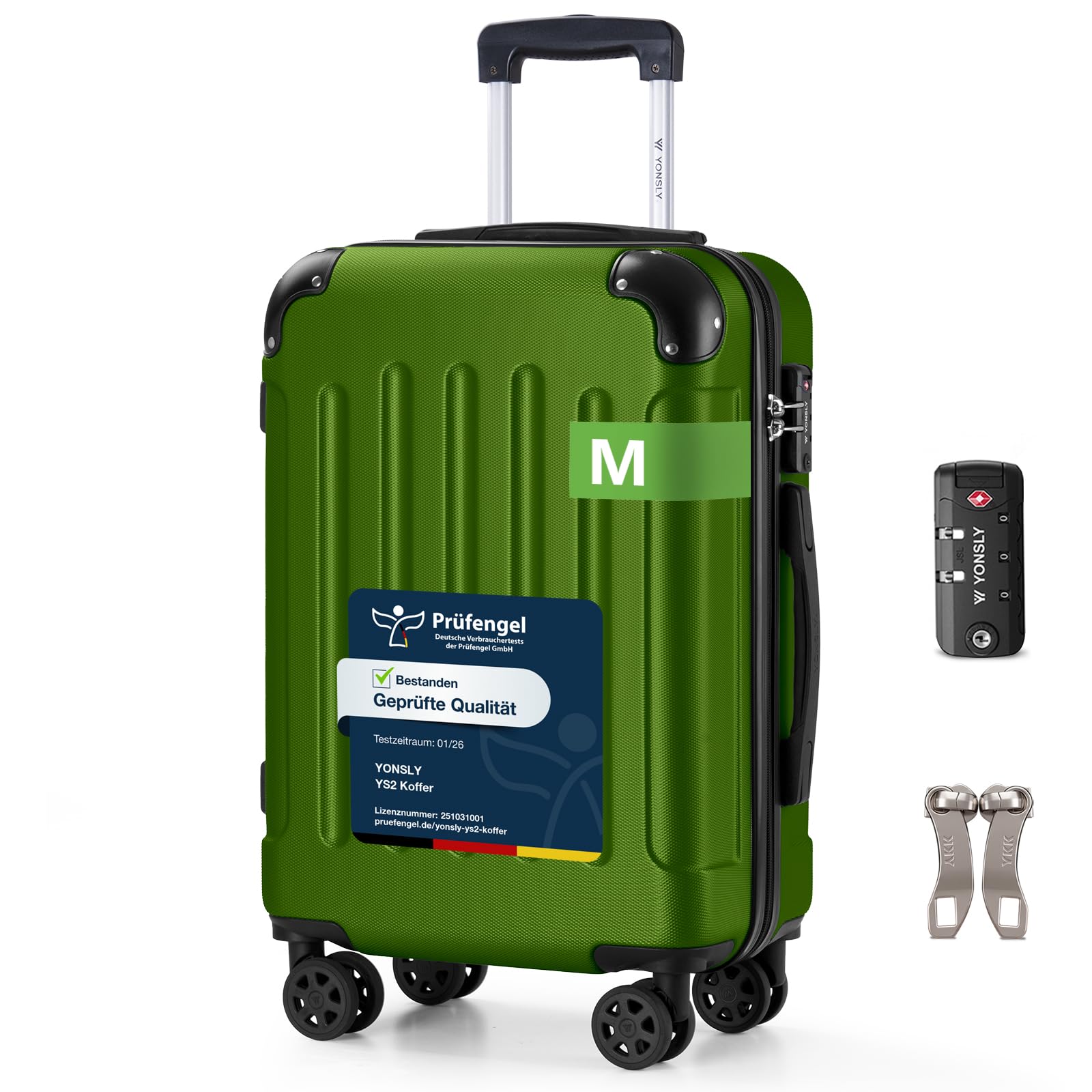 YONSLY Trolley Koffer Set, Reisekoffer, Rollkoffer Handgepäck, Kabinkoffer Suitcase, Gepäckset mit 360° Rollen, Hartschalenreisekoffer, Zahlenschloss, Gummigriff